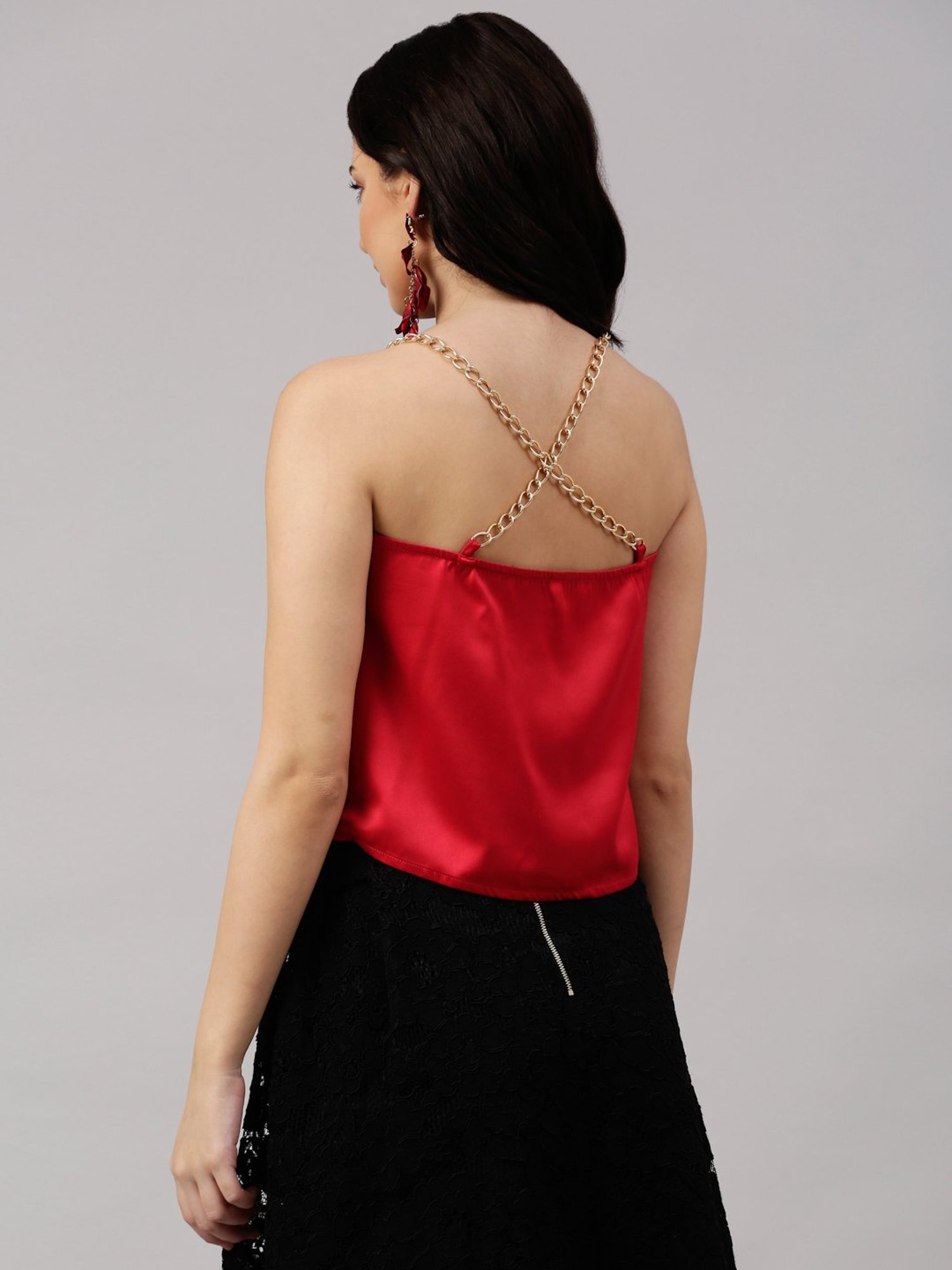 NEUDIS Red Round Neck Spaghetti Top