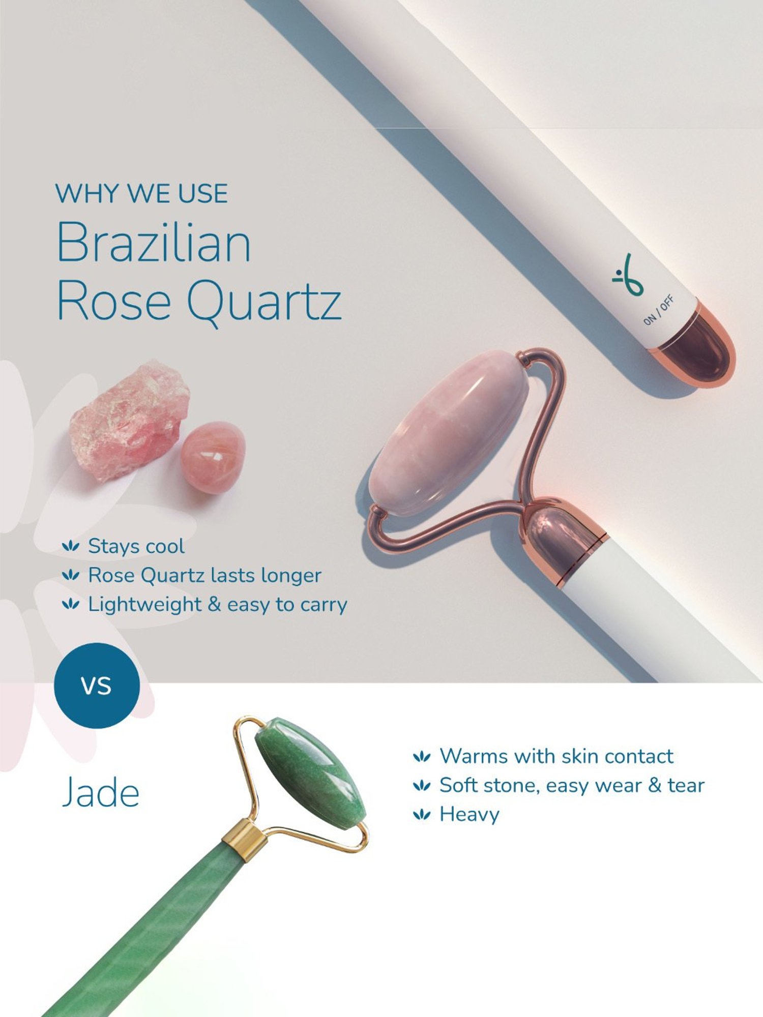 Caresmith Bloom CS69 Vibrating Rose Quartz Face Roller (White)