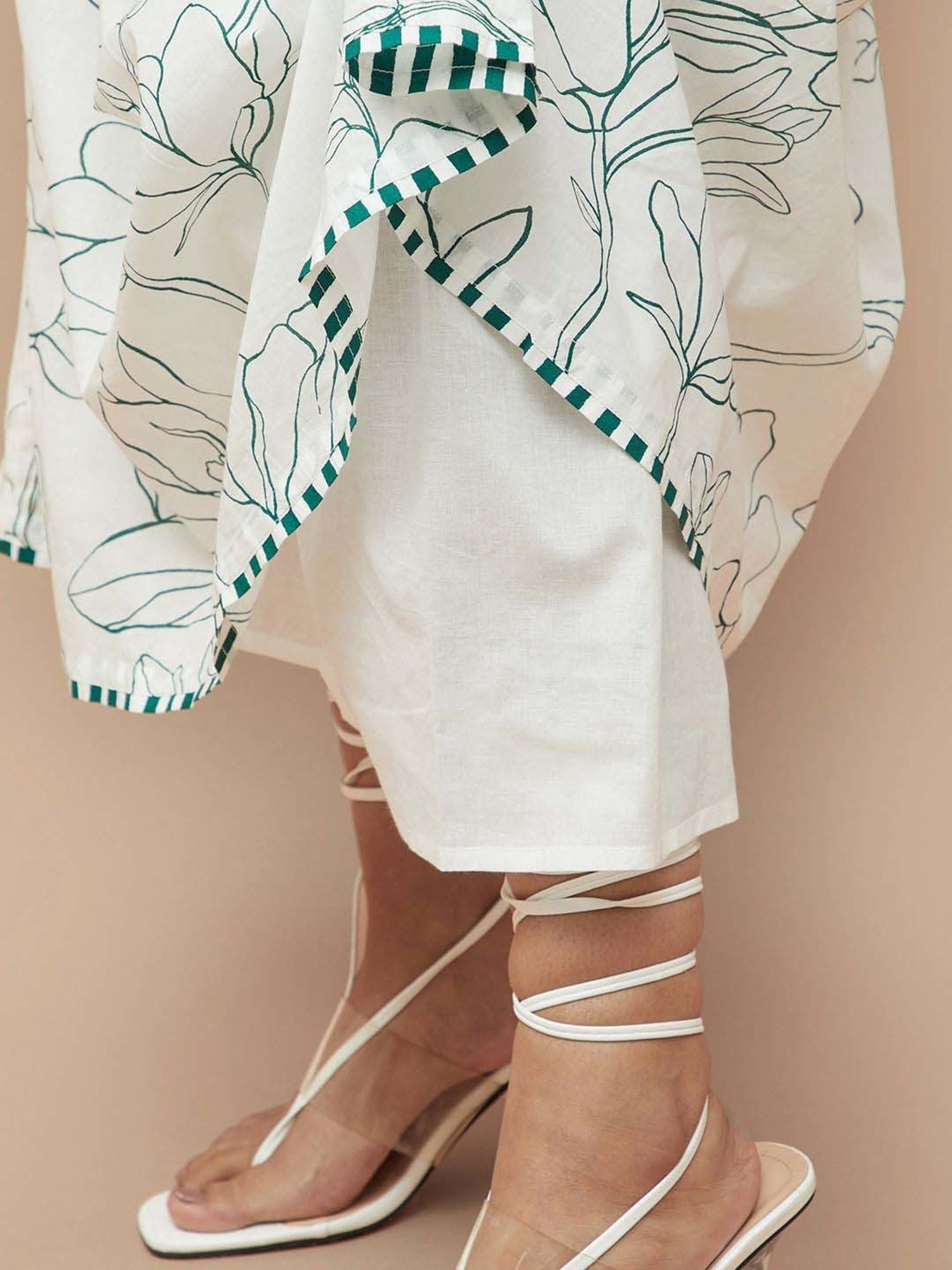 Colour Me by Melange White Cotton Printed Maxi Dress