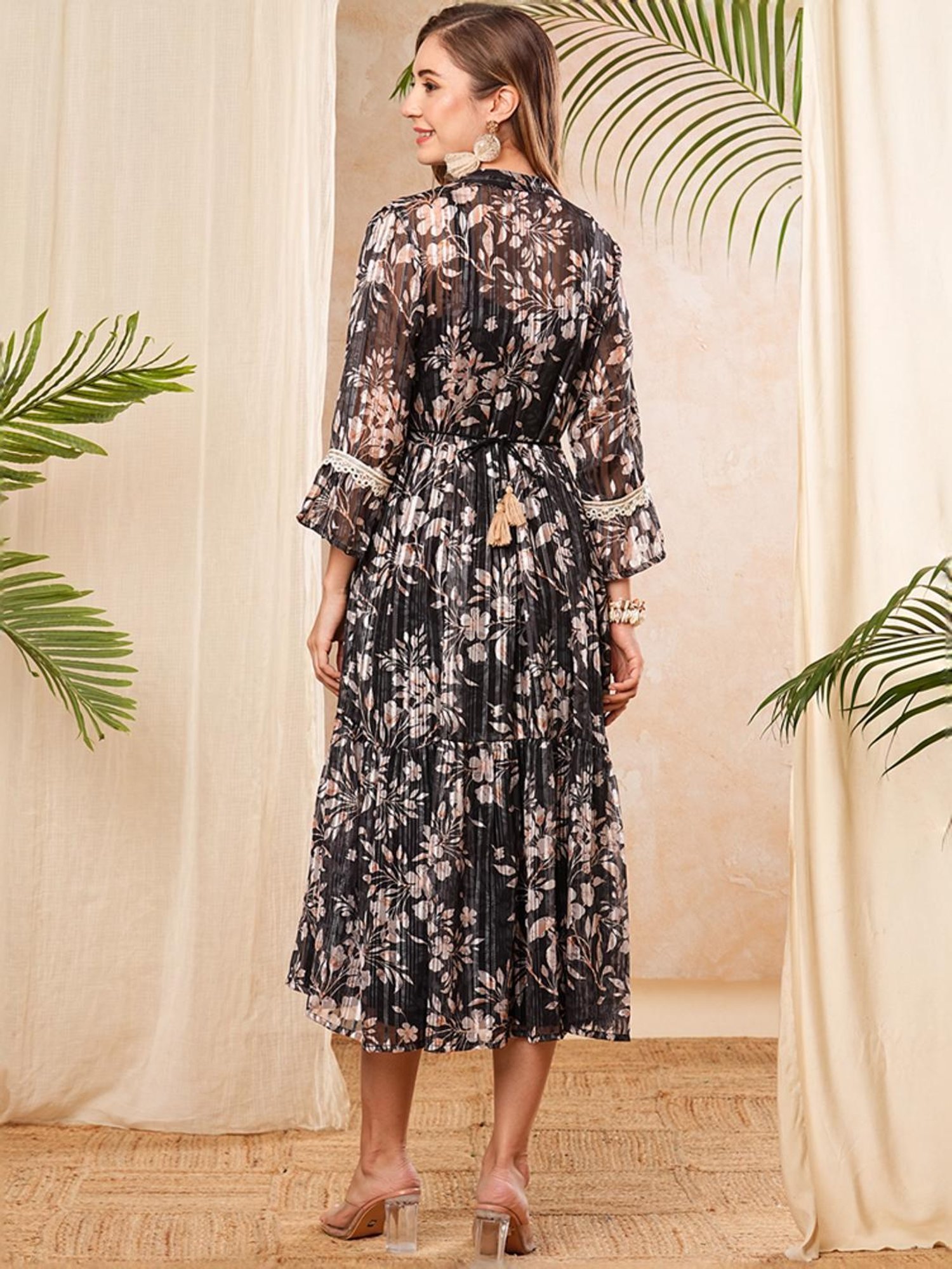 Fashor Black Printed A-Line Dress With Jacket