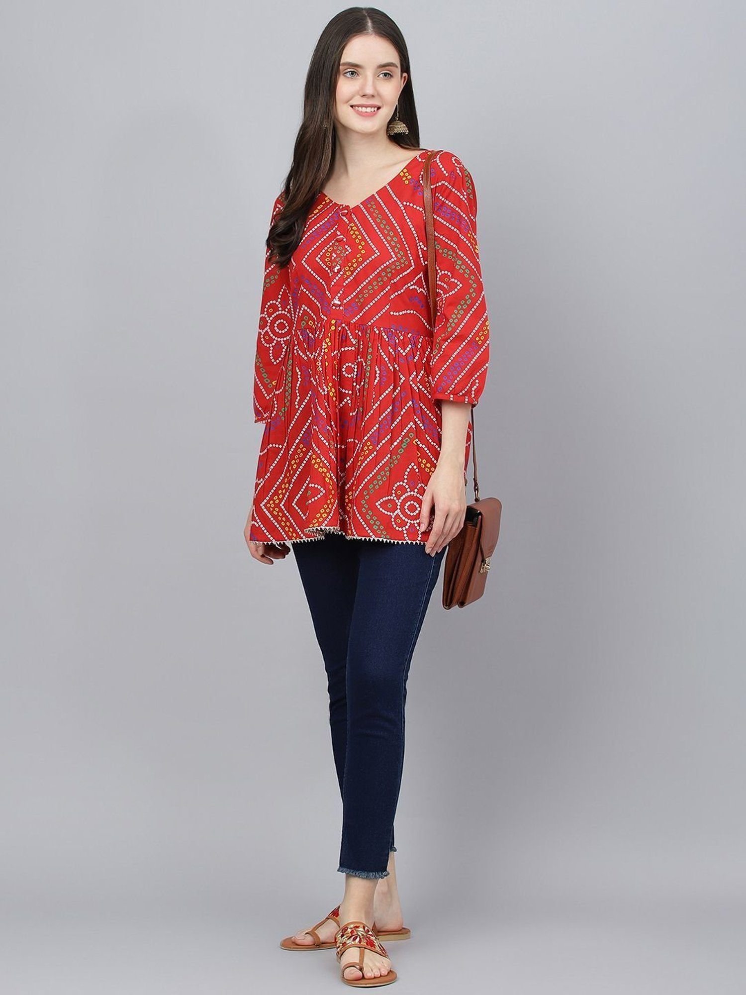 Divena Orange Pure Cotton Printed Tunic