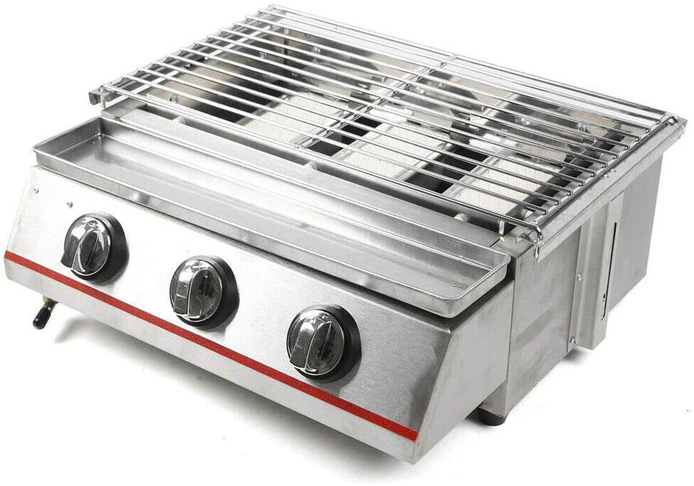LOYALHEARTDY 3 Burner Stainless Steel Silver Gas Outdoor Grill, Non-stick Pan with Steel Lid