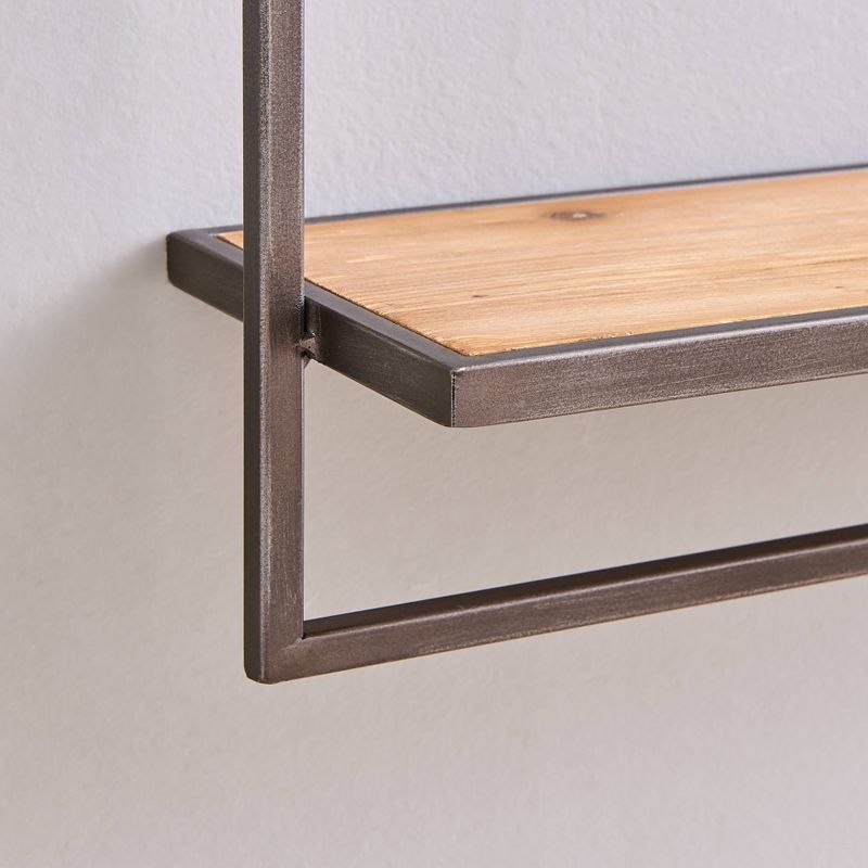 17" x 7.9" Floating Industrial Wood Wall Shelf with Metal Towel Bar Black - Danya B.
