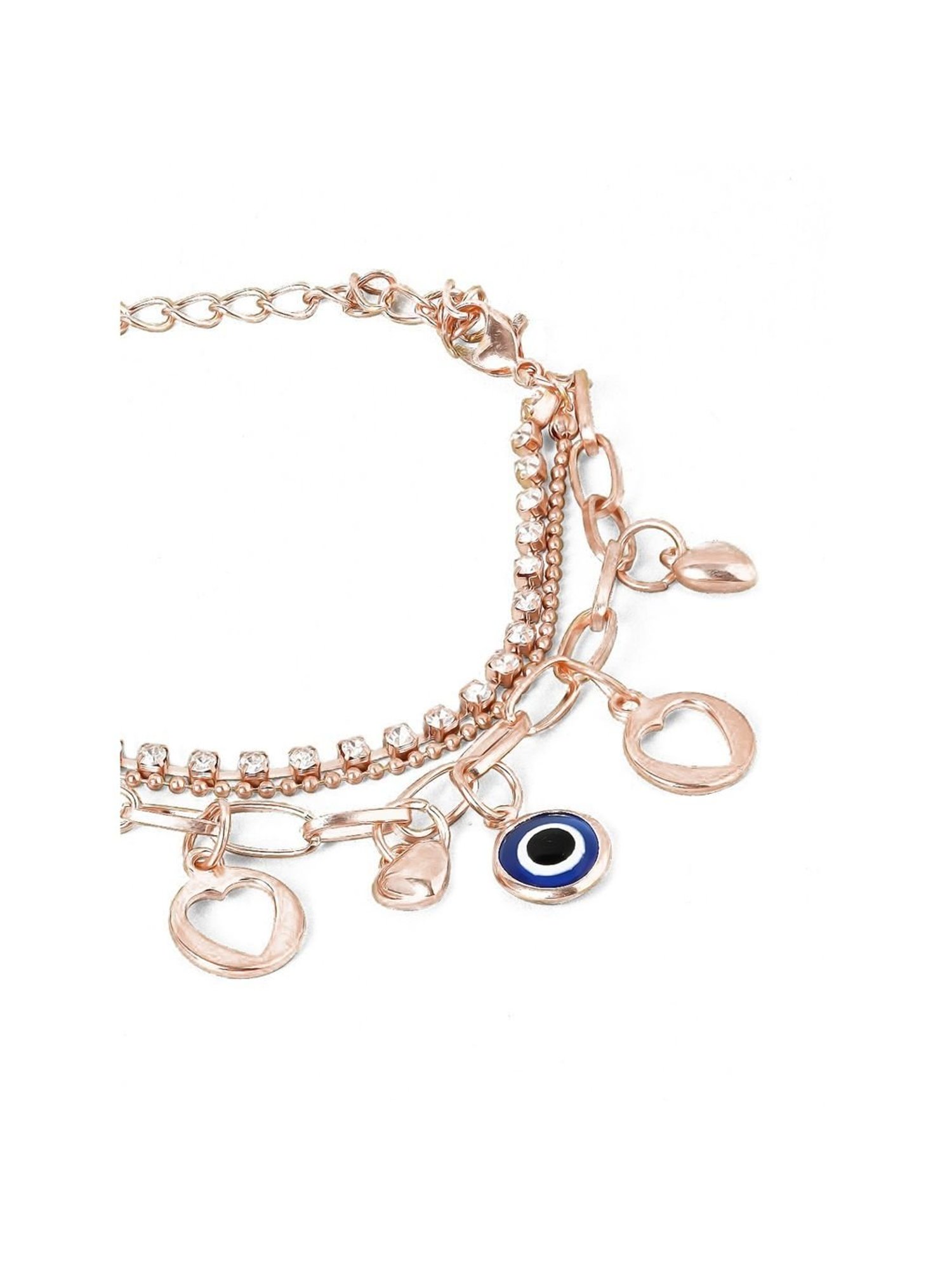 OOMPH Golden Tone Evil Eye Goodluck Charm Multi Layer Bracelet for Women