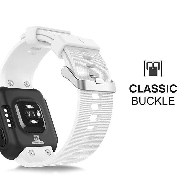 Watch Band Compatible with Garmin Forerunner 35 Soft Silicone Replacement Watch Band Sport Bracelet Strap with 6pcs Screws and 2pcs Screwdrivers fit Garmin Forerunner 35 GPS Running White