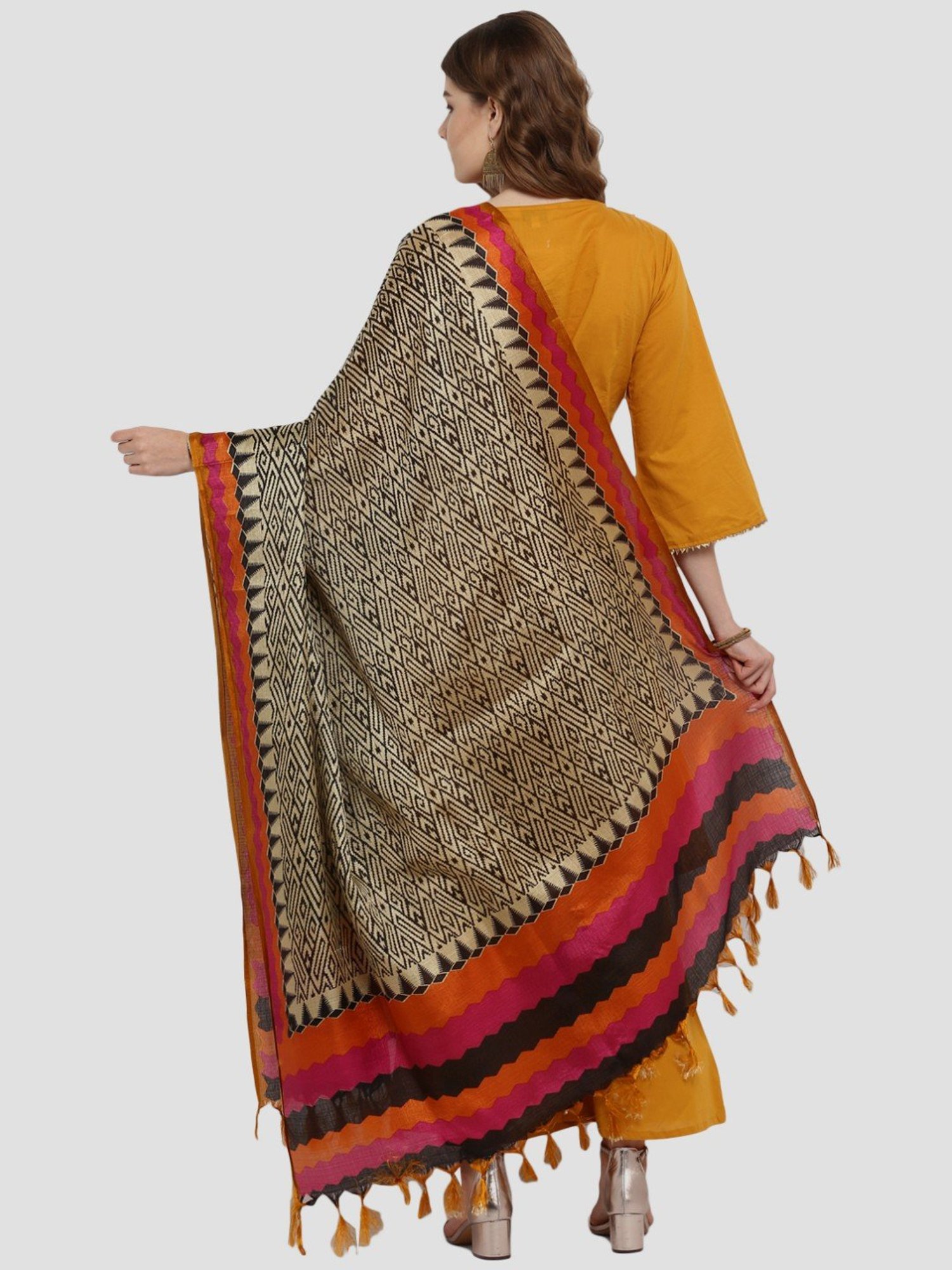 Saree Mall Beige & Pink Printed Dupatta