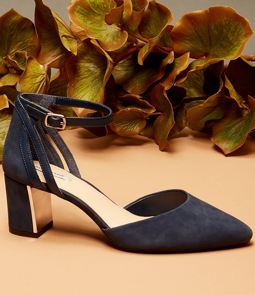 Alex Marie Nelvin Suede Ankle-Strap Block Heel Pumps