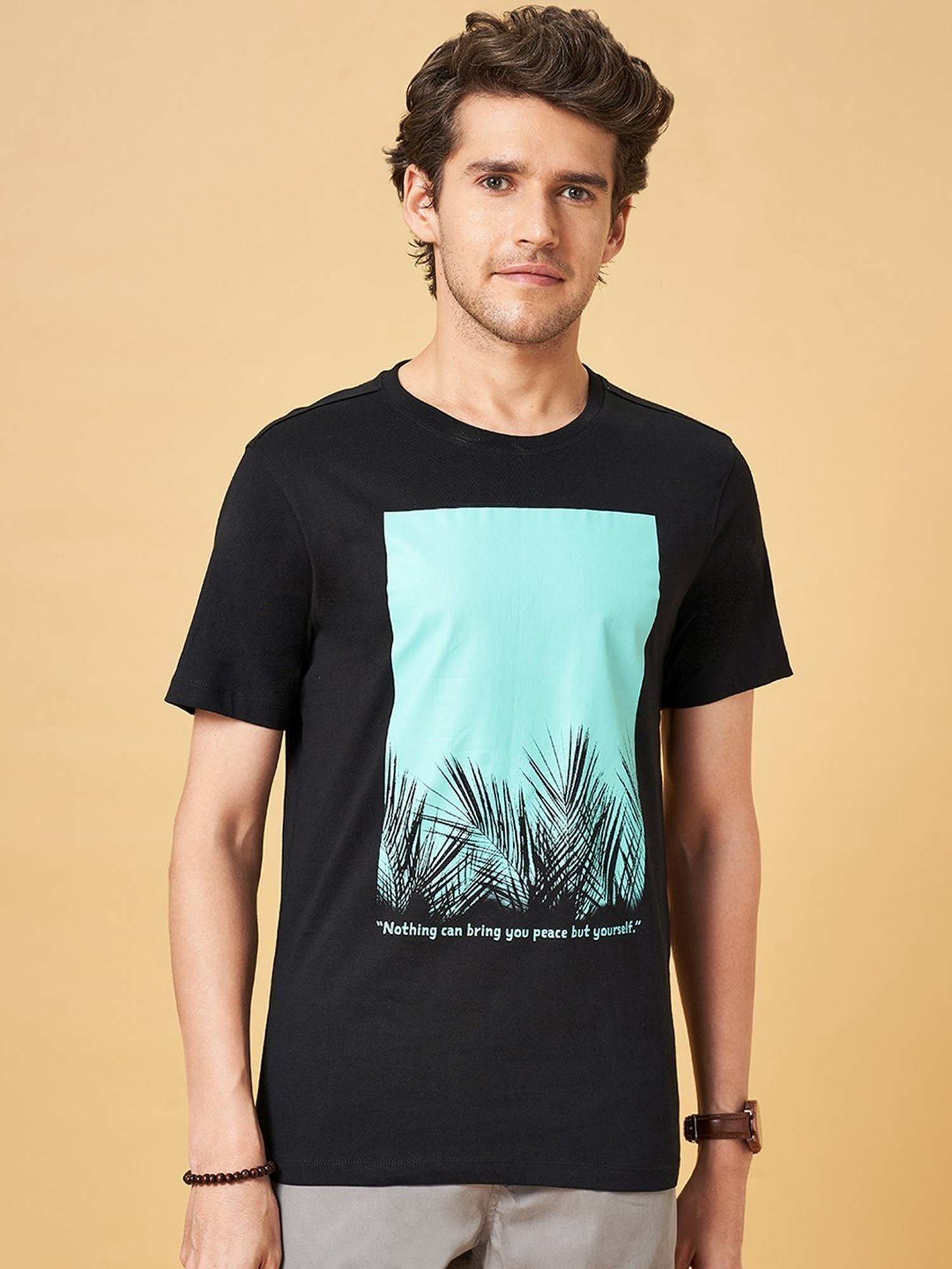 Urban Ranger by Pantaloons Jet Black Cotton Slim Fit Printed T-Shirt