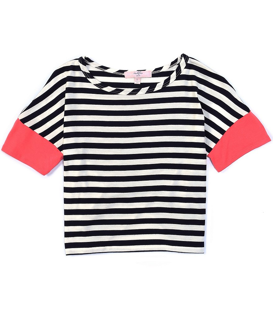 Moa Moa Big Girls 7-16 Contrast Short-Sleeve Striped Knit Tee