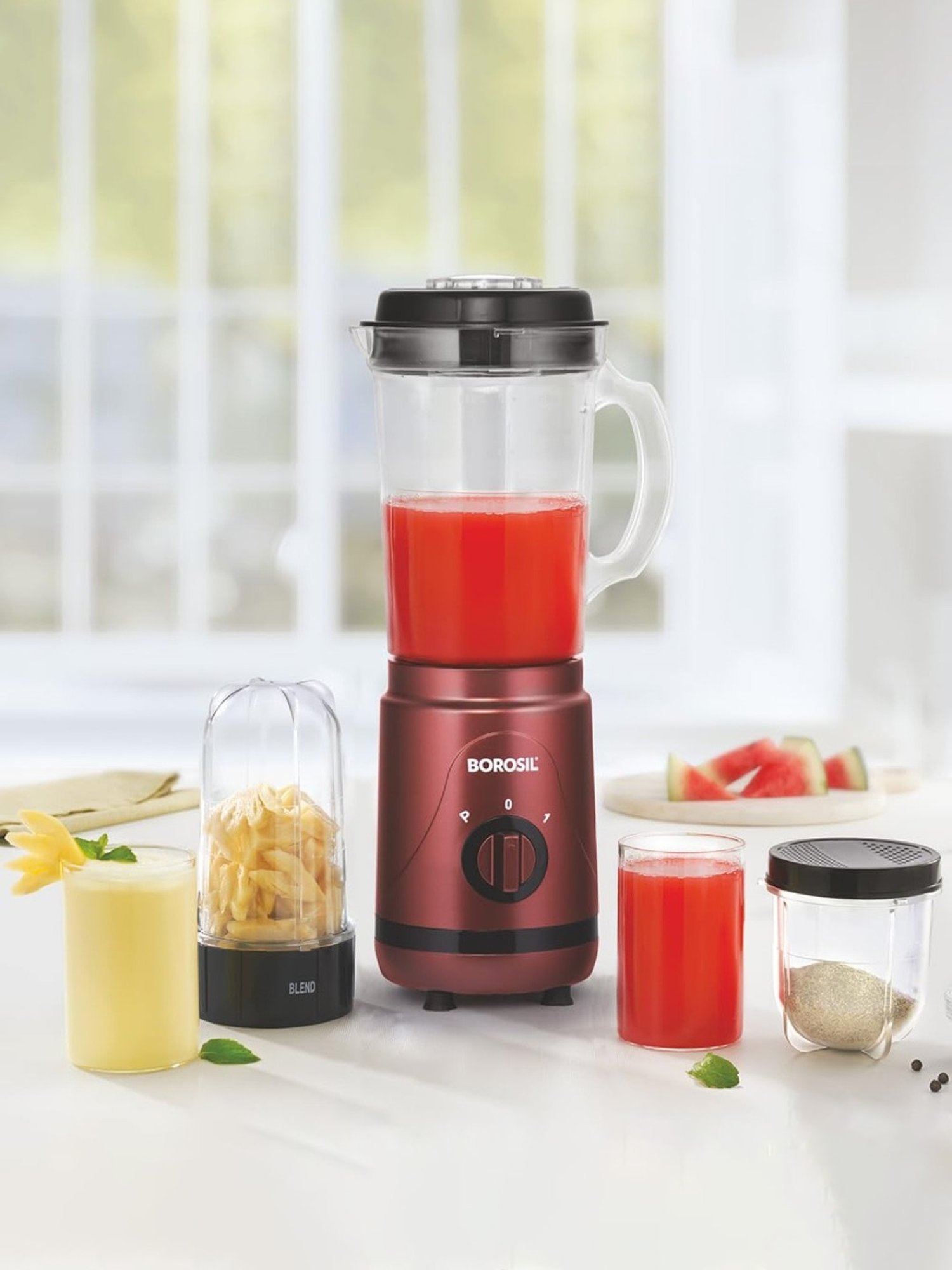 Borosil Stainless Steel Grinders With 2 Jars ( Maroon )