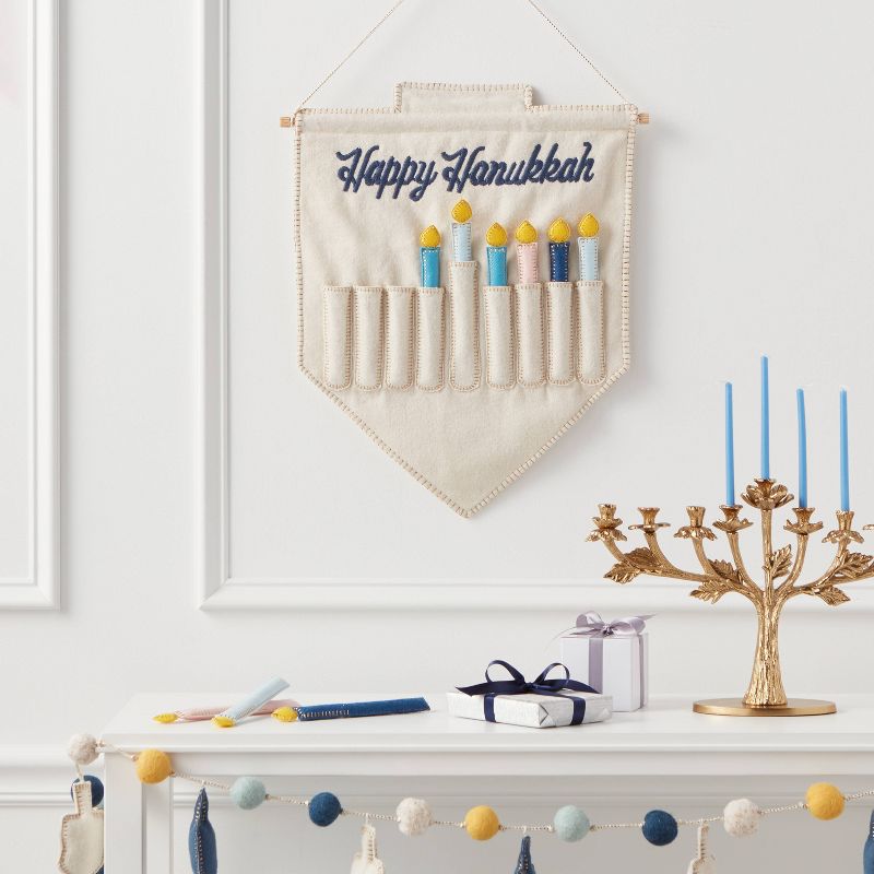20" x 15" Happy Hanukkah Wall Hanging Menorah Cream - Threshold™