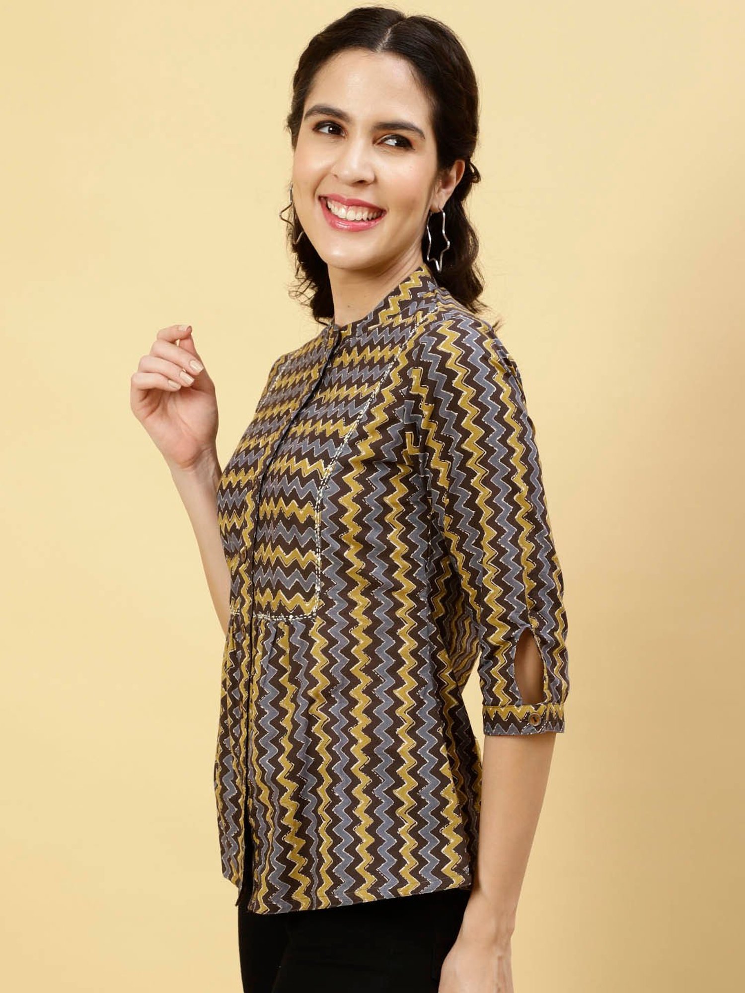 Jaipur Kurti Grey Printed Top