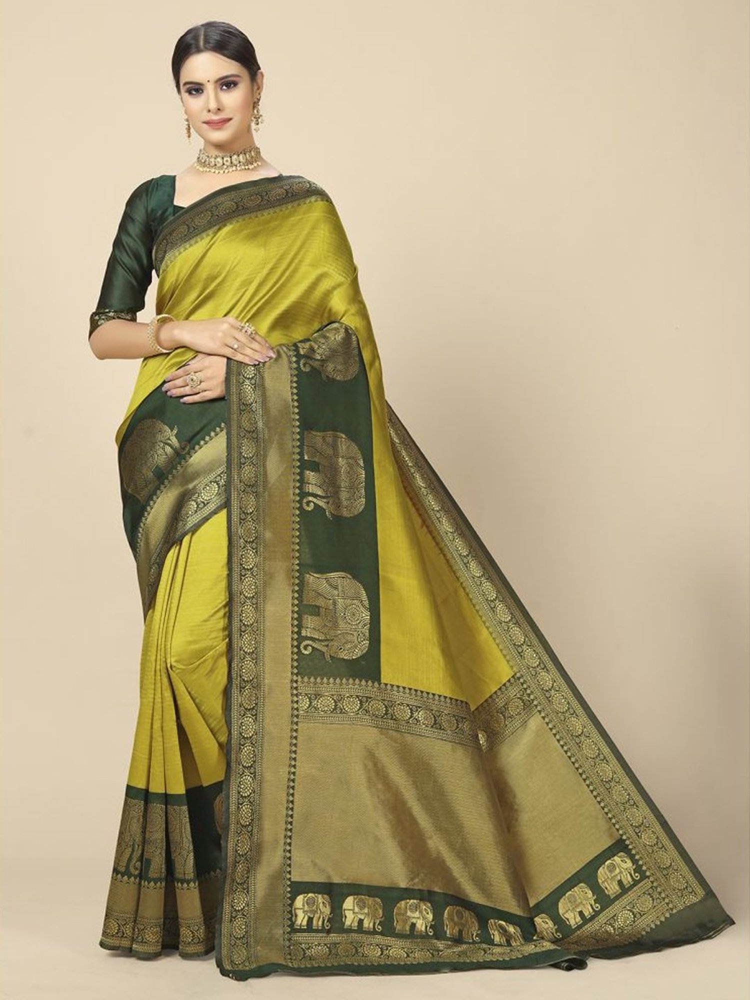 Rangita Green Silk Woven Saree With Unstitched Blouse