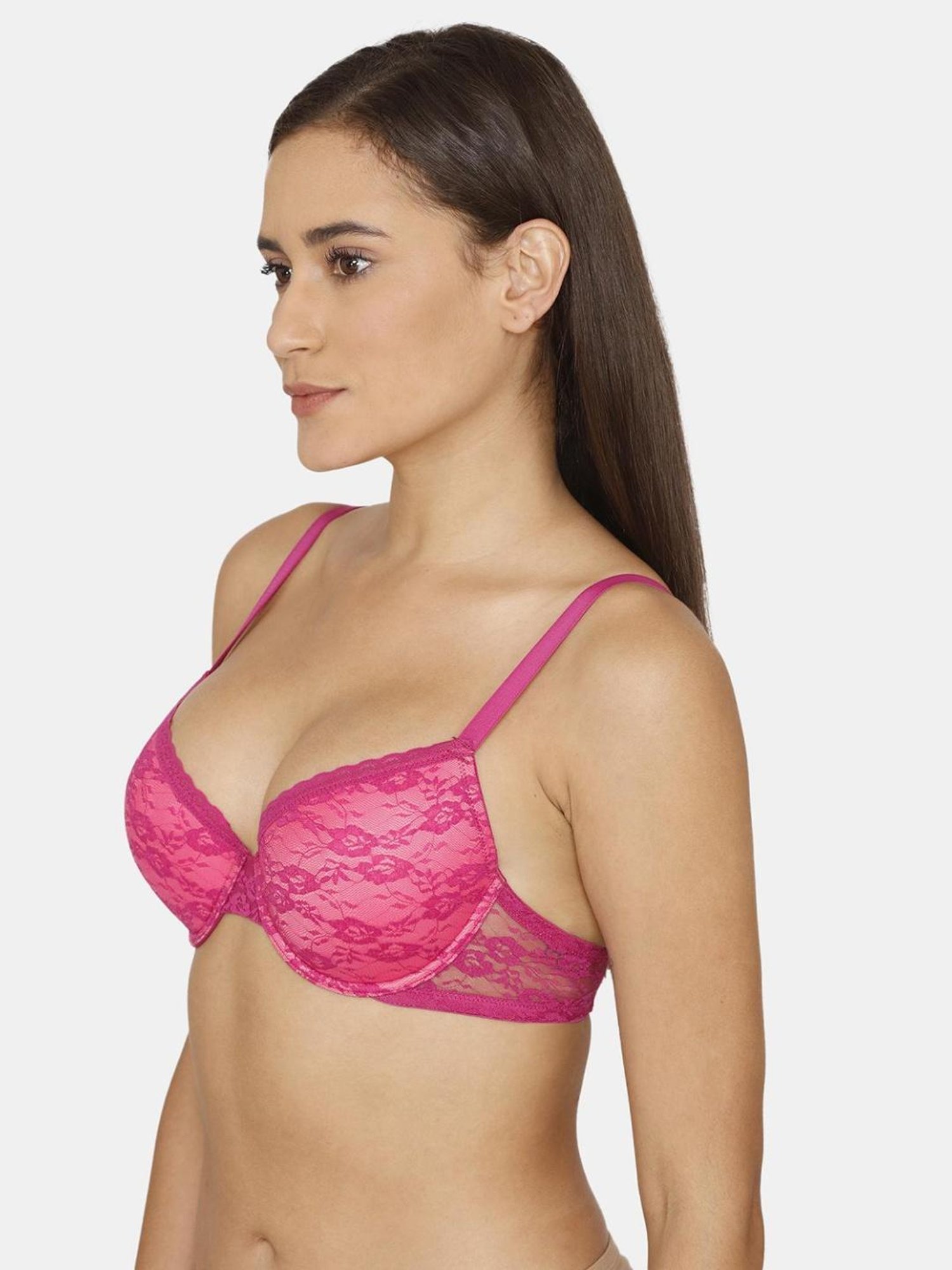 Rosaline by Zivame Pink Lace Padded Bra
