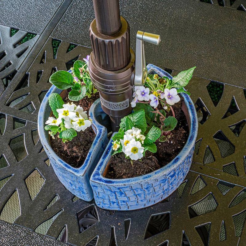 Handmade Glazed Ceramic Cobblestone Umbrella Half Moon Shaped Planter Blue - Alfresco Home LLC