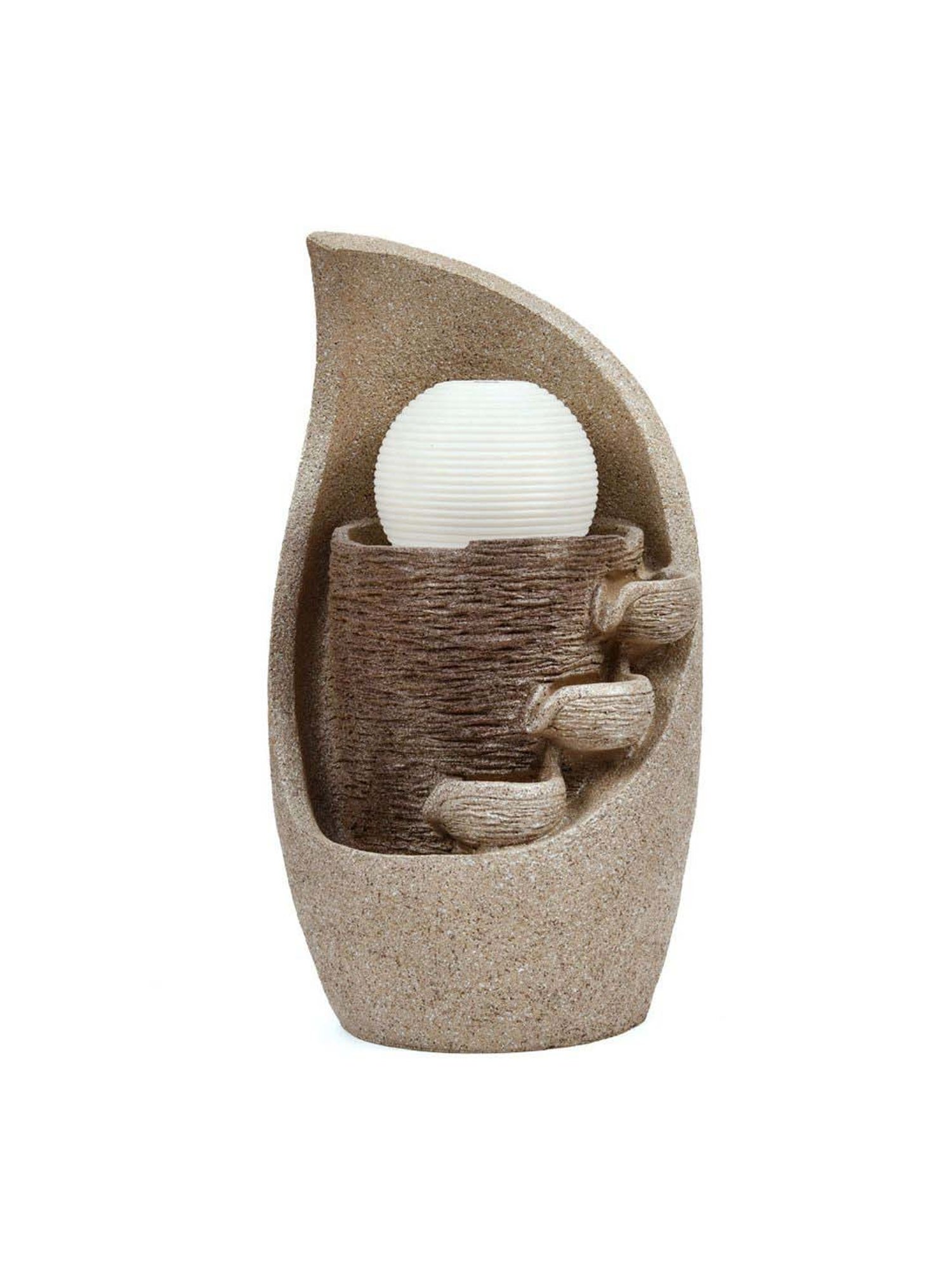 @home Beige Resin Trio Diyas Decorative Water Fountain With Led Light