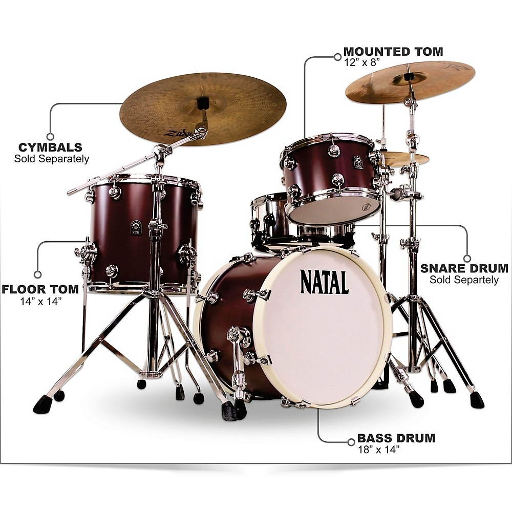 Natal Drums Cafe Racer Traditional Jazz 3-Piece Shell Pack with 18 in. Bass Drum Oxblood Red Hot Rod Suede