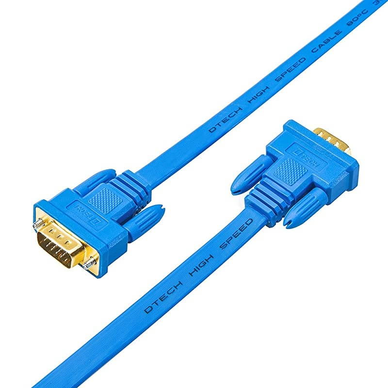 50ft Flat Extra Long VGA Cable for Computer Monitor Male to Male 15 Pin Connector Full HD 1080p SVGA Cord 15 Meters Blue