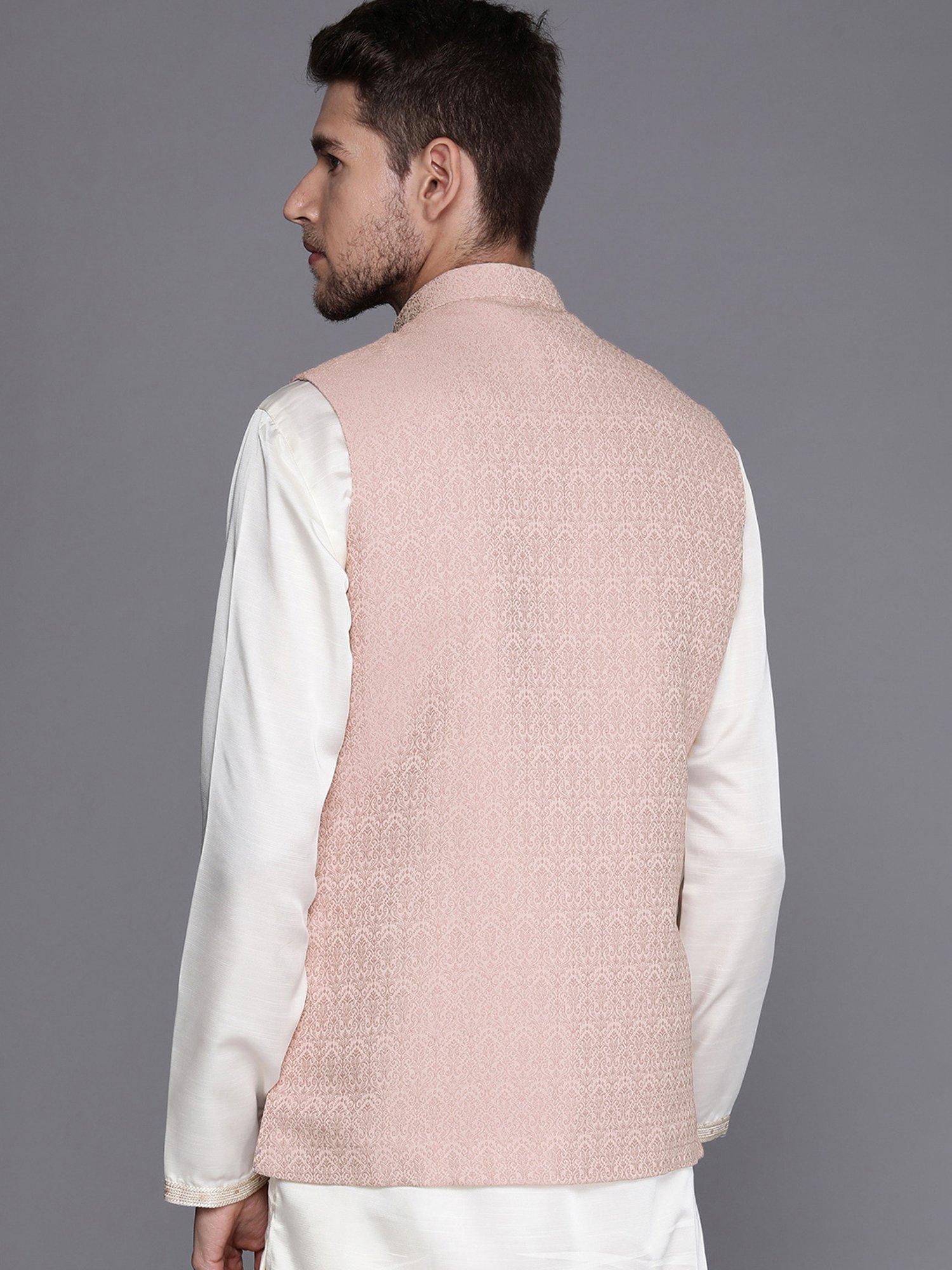 Manyavar Pink Regular Fit Self Design Nehru Jacket