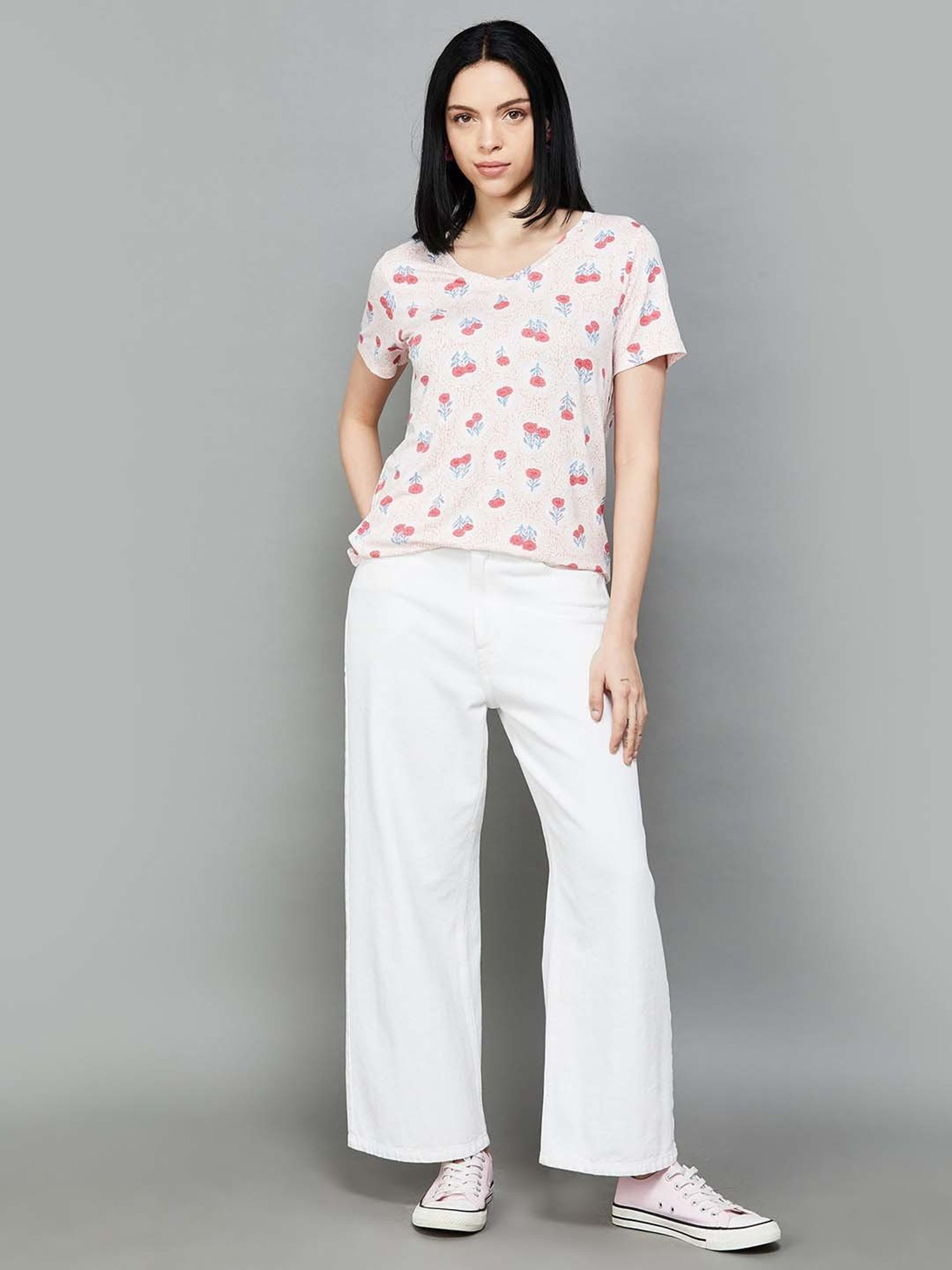 Colour Me by Melange Pink Printed T-Shirt
