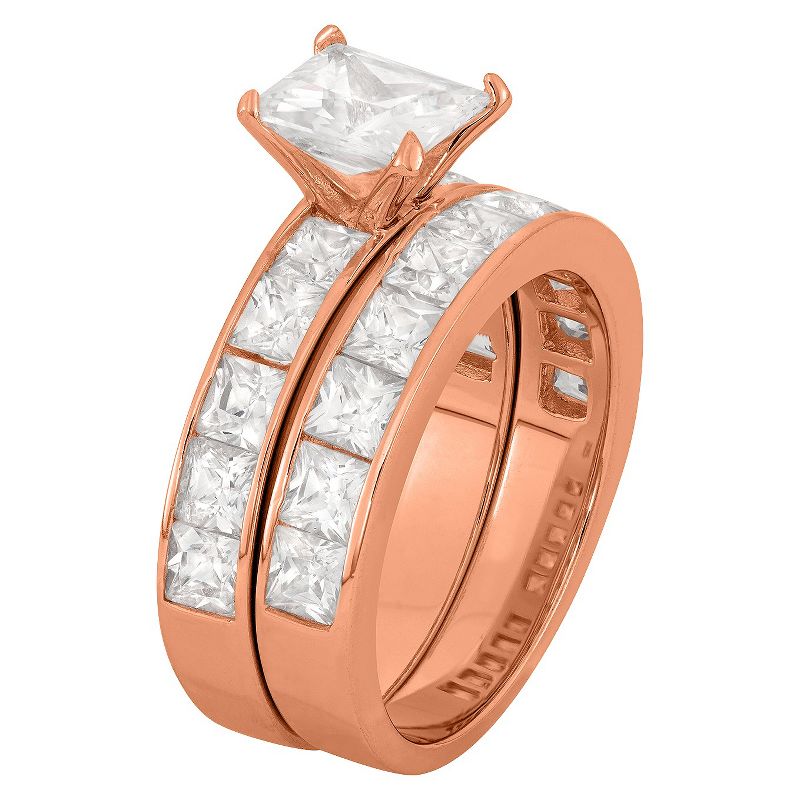 6.36 CT. T.W. Cubic Zirconia Princess-Cut 2 Piece Bridal Ring Set In 14K Gold Over Silver - (6)
