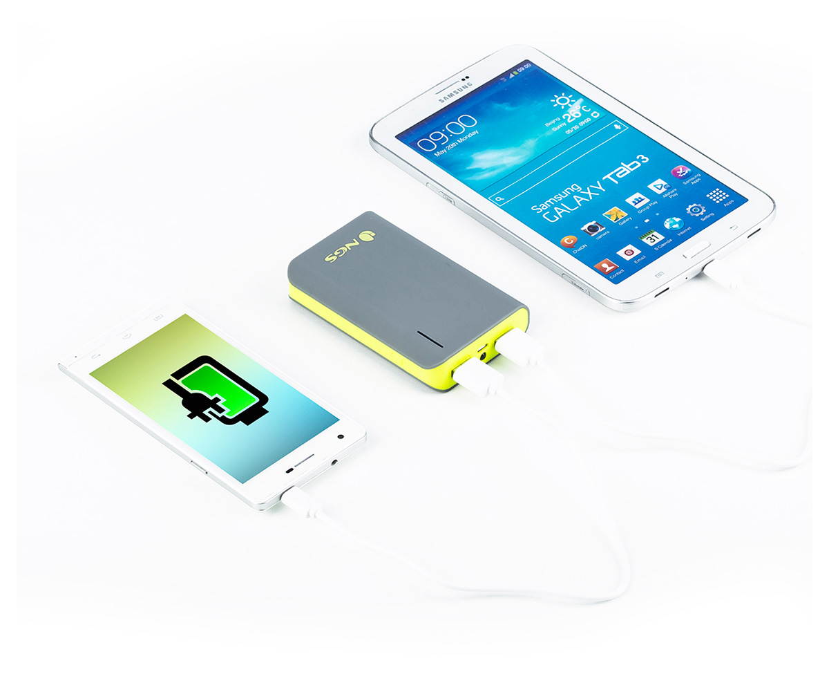NGS PowerPump 6600mAh Power Bank 2x USB Output (1x5V/1A & 1x5V/2A) Color Lemon Model POWERPUMP6600LEMO