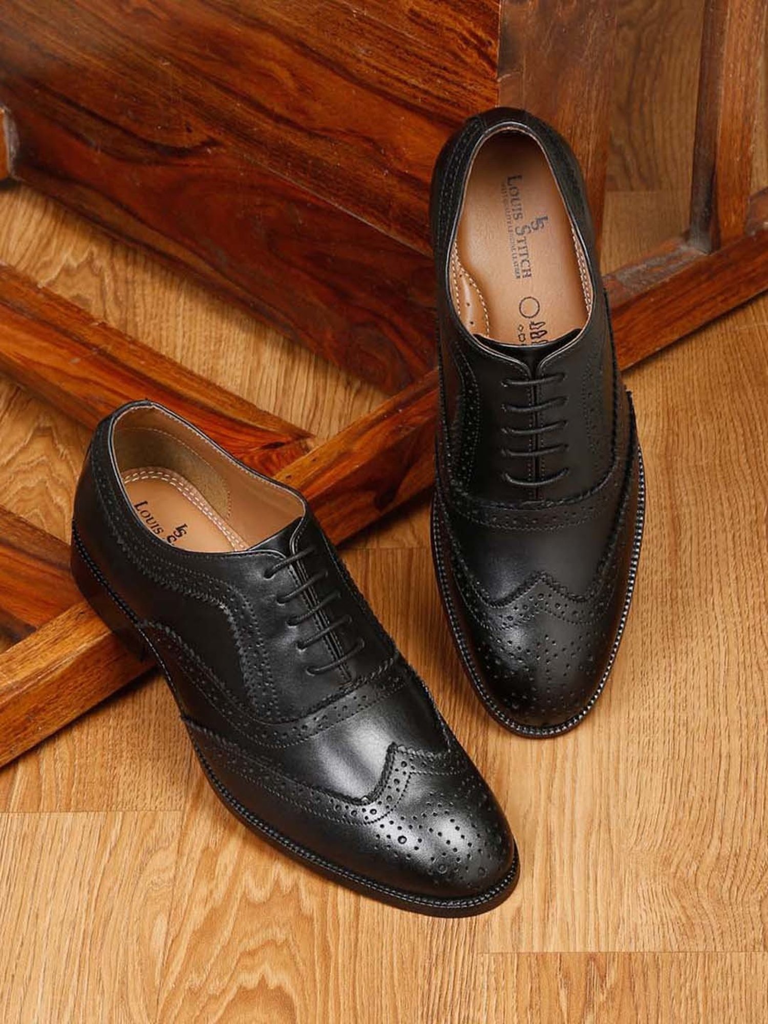 Louis Stitch Men's Obsidian Black Brogue Shoes