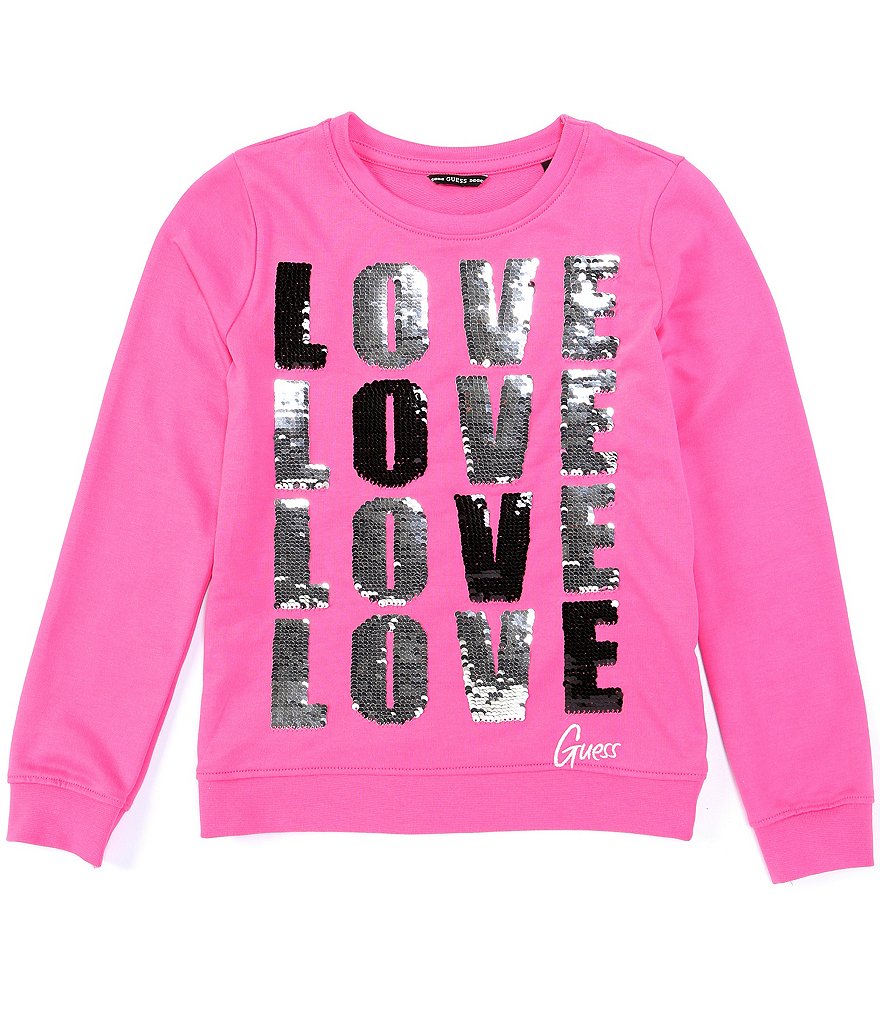 Guess Big Girls 7-16 Long-Sleeve Rhinestone Logo Graphic Crew Sweatshirt Top