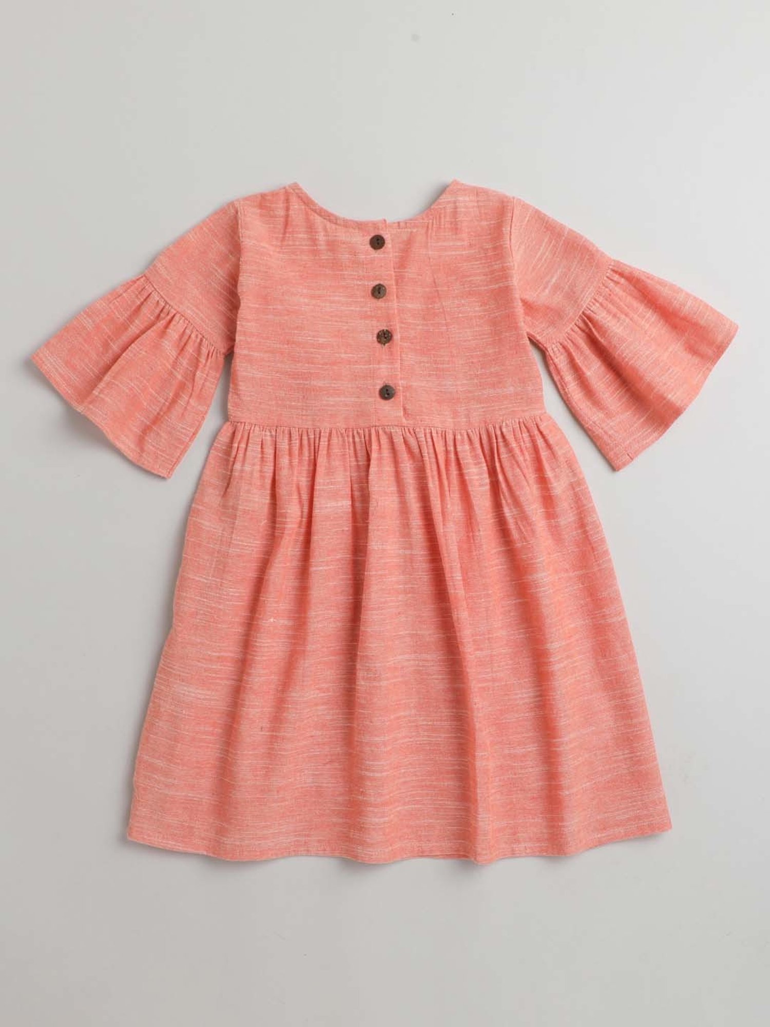 The Magic Wand Kids Peach Cotton Applique Dress