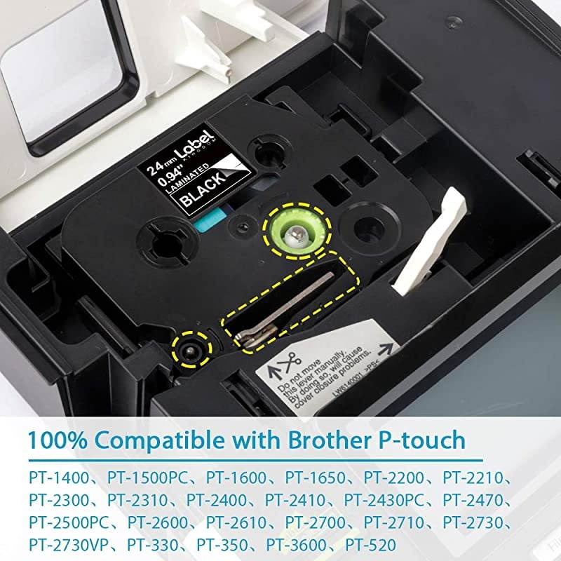 Compatible Tape Replacement for Ptouch TZe-355 TZe355 TZ355 TZ-355, 24mm x 8m, 0.94 Inch x 26.2 Feet, White on Black, Work with PTD600 PT2300 PT-2730 Maker, 3-Pack