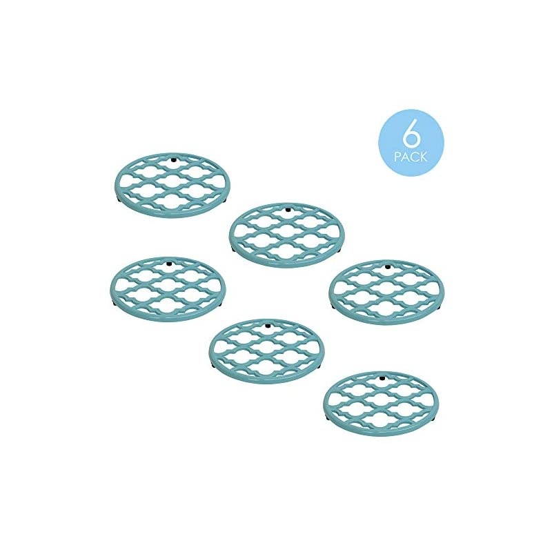 Lattice Collection Cast Iron Trivet for Serving Hot Dish, Pot, Pans & Teapot on Kitchen Countertop or Dinning, Table-Heat Resistant (6, Turquoise)