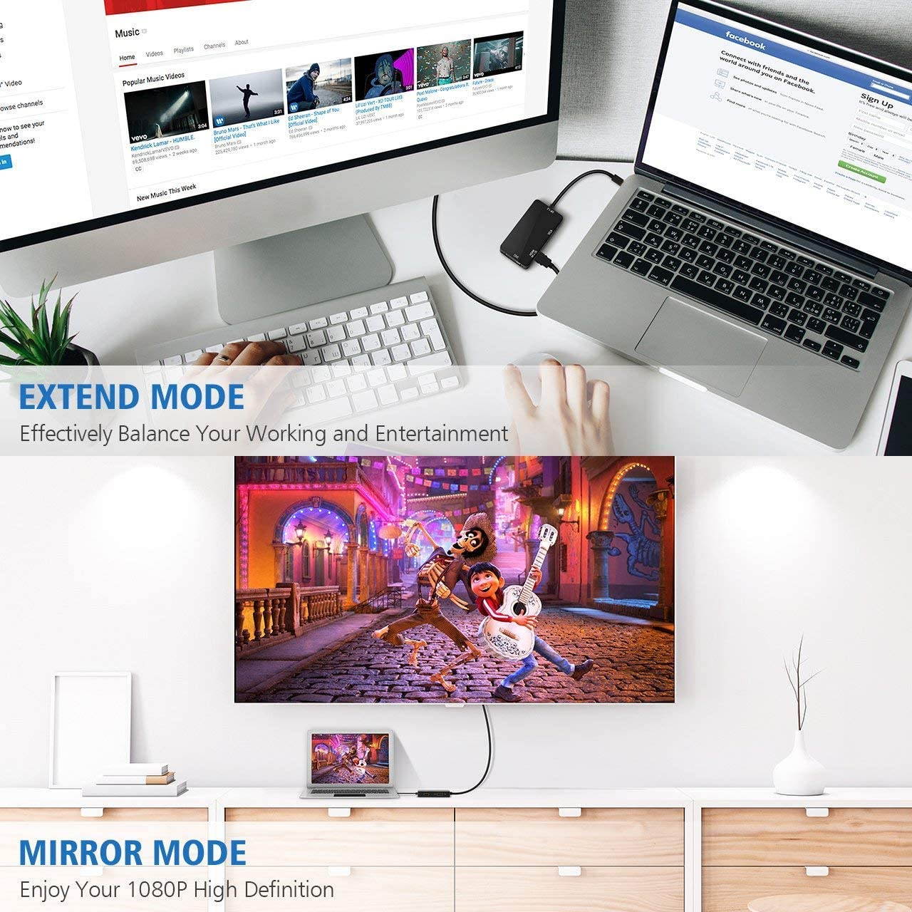 3-in-1 Mini Displayport Thunderbolt to HDMI/DVI/VGA Adapter, 4K Mini Displayport 1.2 Converter, Compatible Male to Female Adapter for MacBook, PC, Projector, Surface Pro- White