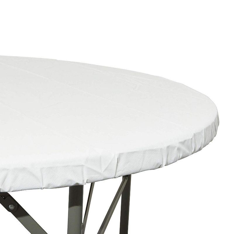 Sparkle and Bash 1 Pack White Tablecloth Table Cover, Round Plastic Elastic for 45-58" Tables