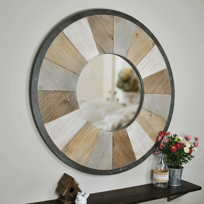31.5" x 1" x 31.5" Adler Rustic Farmhouse Wood Mirror Natural Wood - FirsTime & Co.
