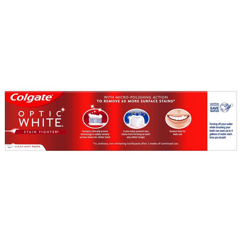 Colgate Optic White Stain Fighter Whitening Toothpaste - Clean Mint - 6oz