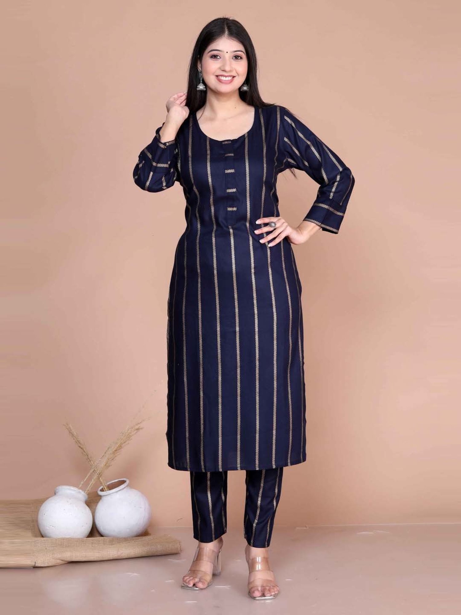 Miravan Blue Printed Kurta Pant Set