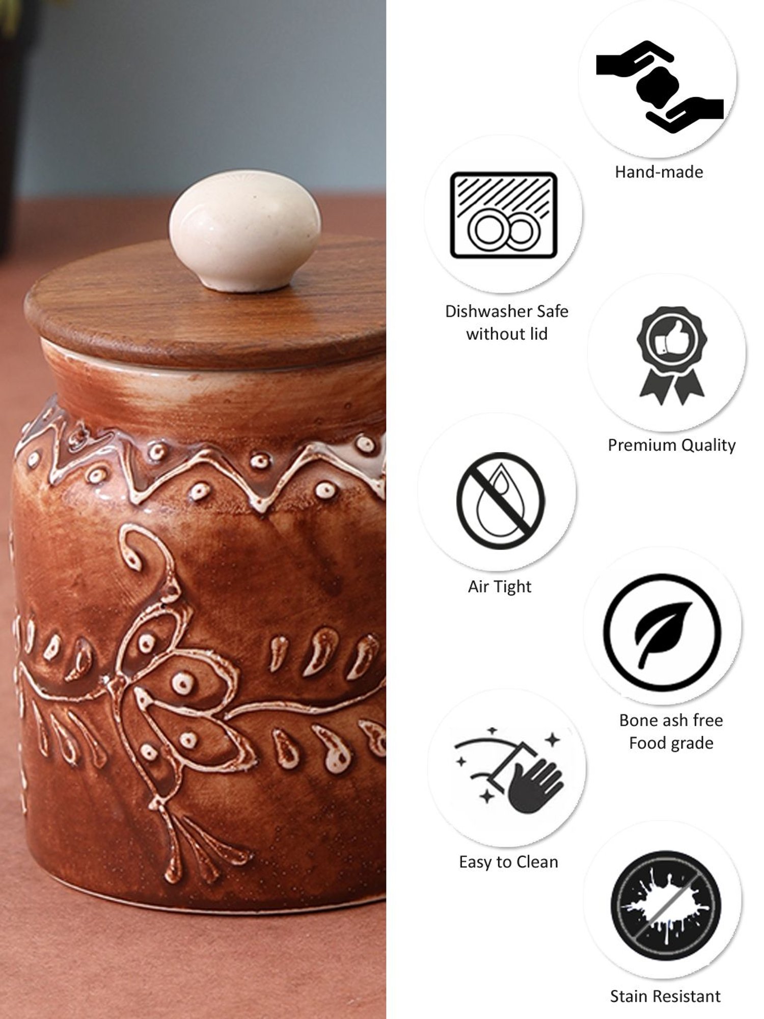 VarEesha Brown Ceramic Air Tight Jars - Set of 2