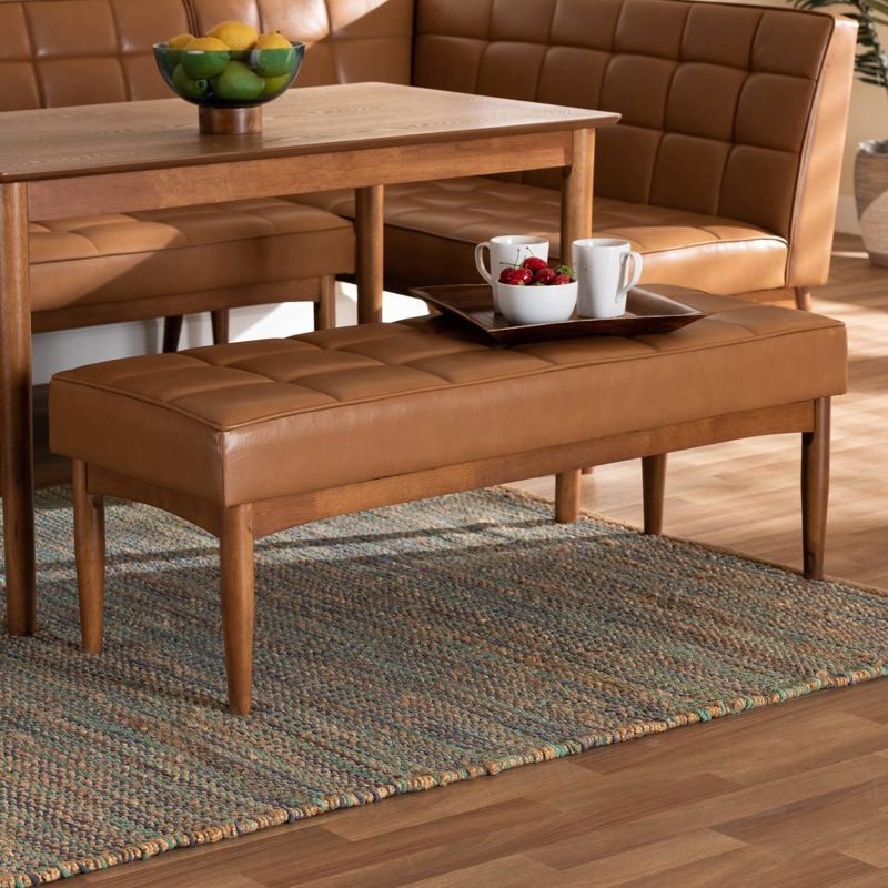 Sanford Tan Wood Dining Ottoman Walnut Brown - Baxton Studio