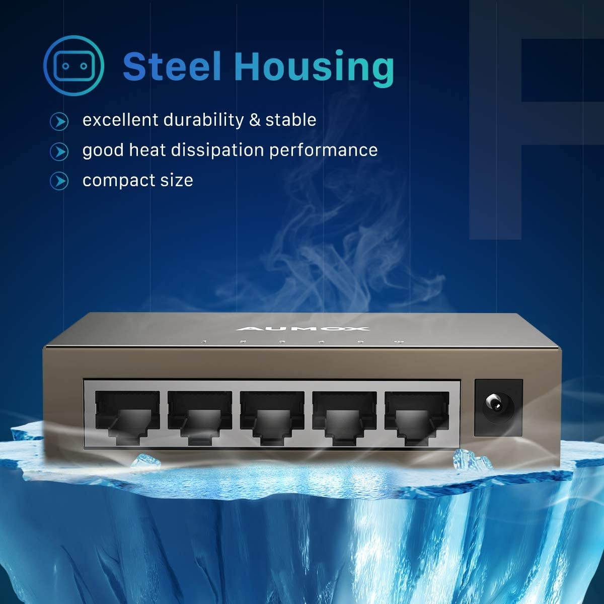 Aumox 5 Port Gigabit Ethernet Network Switch, Desktop, Unmanaged Ethernet Splitter, Durable Metal Casing, Traffic Optimization, Fanless Quite, Plug and Play (AM-SG205)