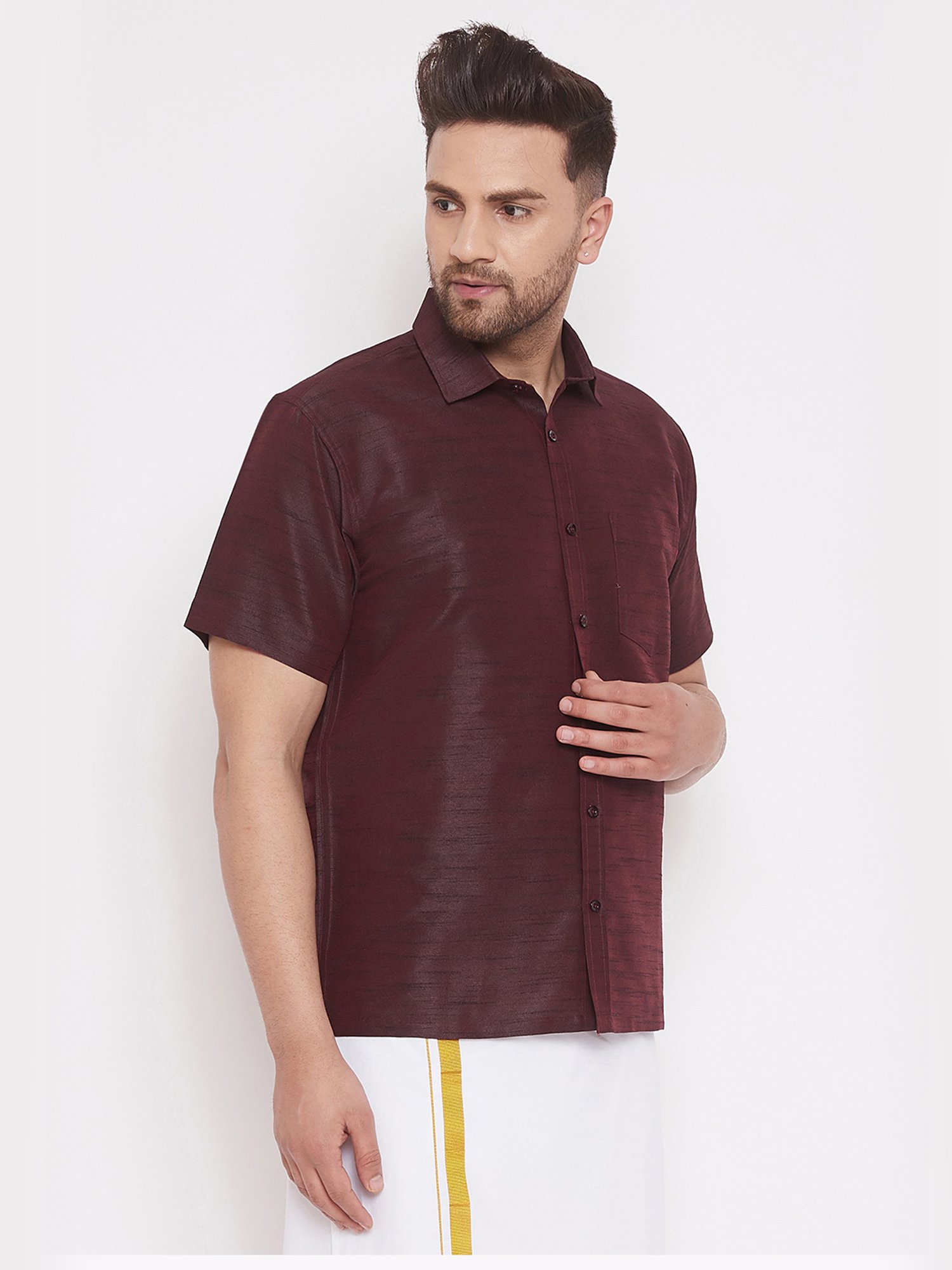 VASTRAMAY Wine Straight Fit Self Pattern Shirt