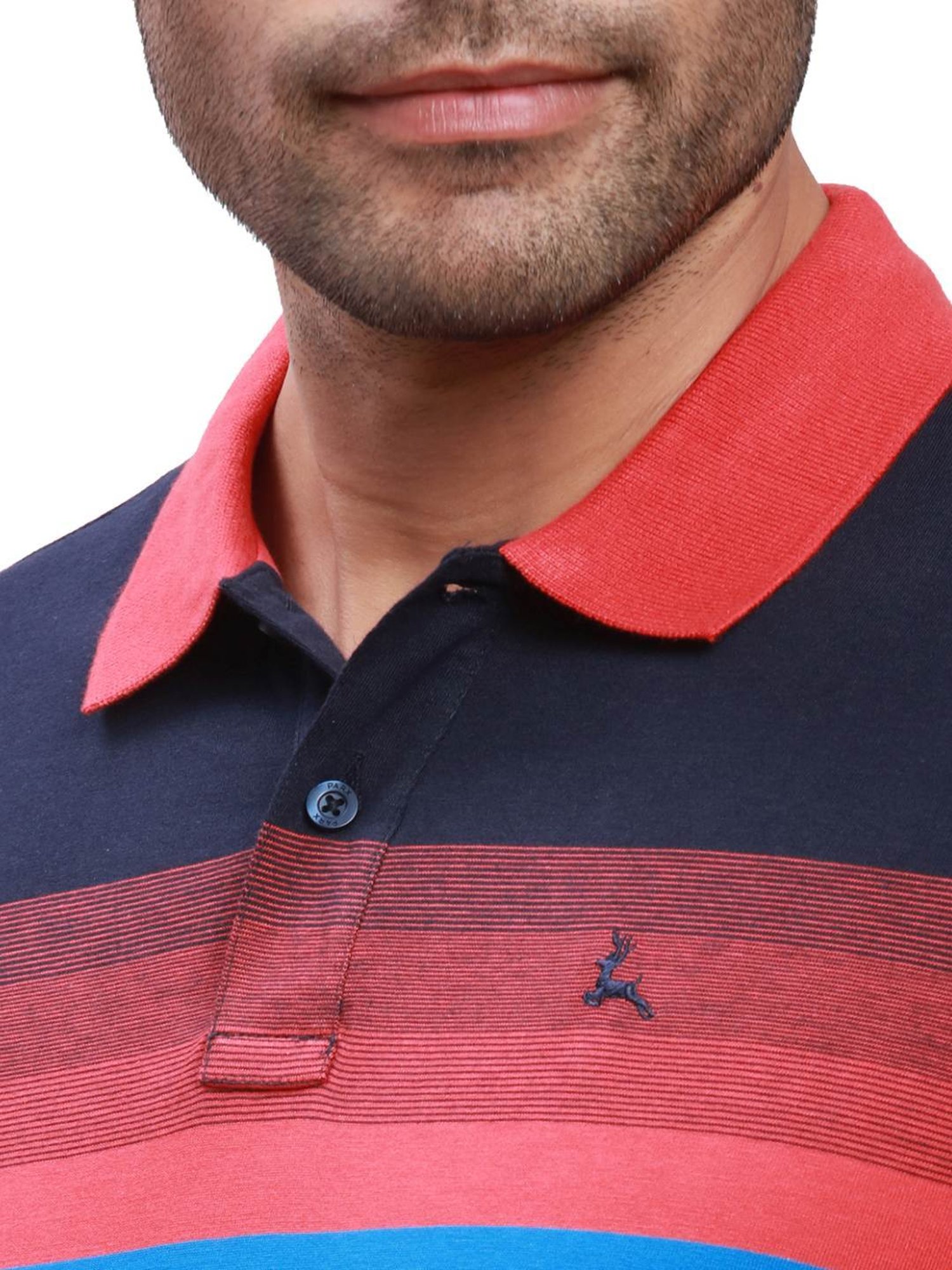 Parx Red Cotton Regular Fit Striped Polo T-Shirt