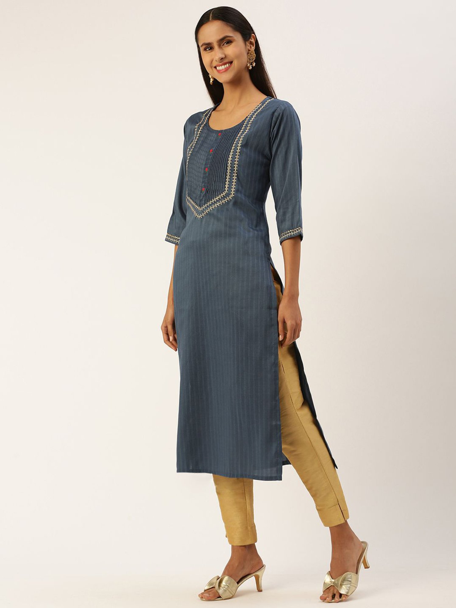 SHANVIKA Blue Striped Straight Kurta