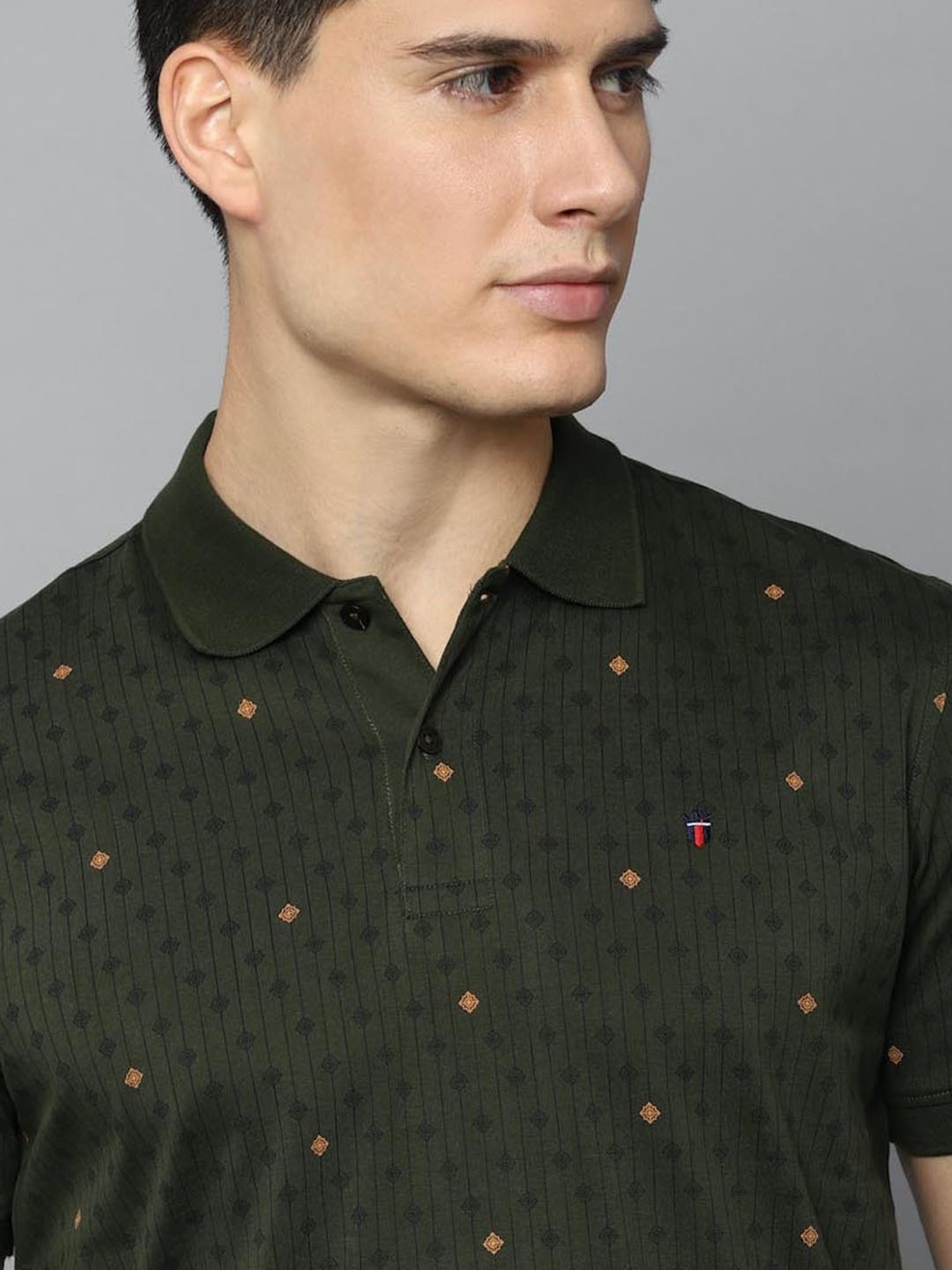 Louis Philippe Sport Green Cotton Slim Fit Printed Polo T-Shirt