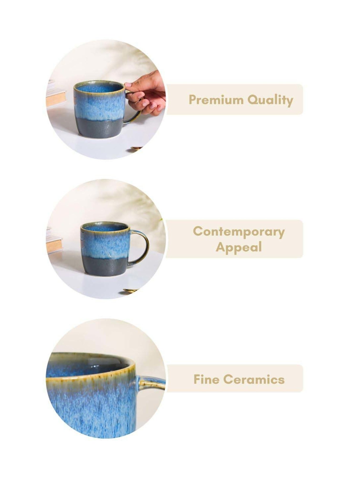 Nestasia Microwave Safe Set of 1 Blue Sapphire Ceramic Cup for Tea, Coffee and More, 300ml