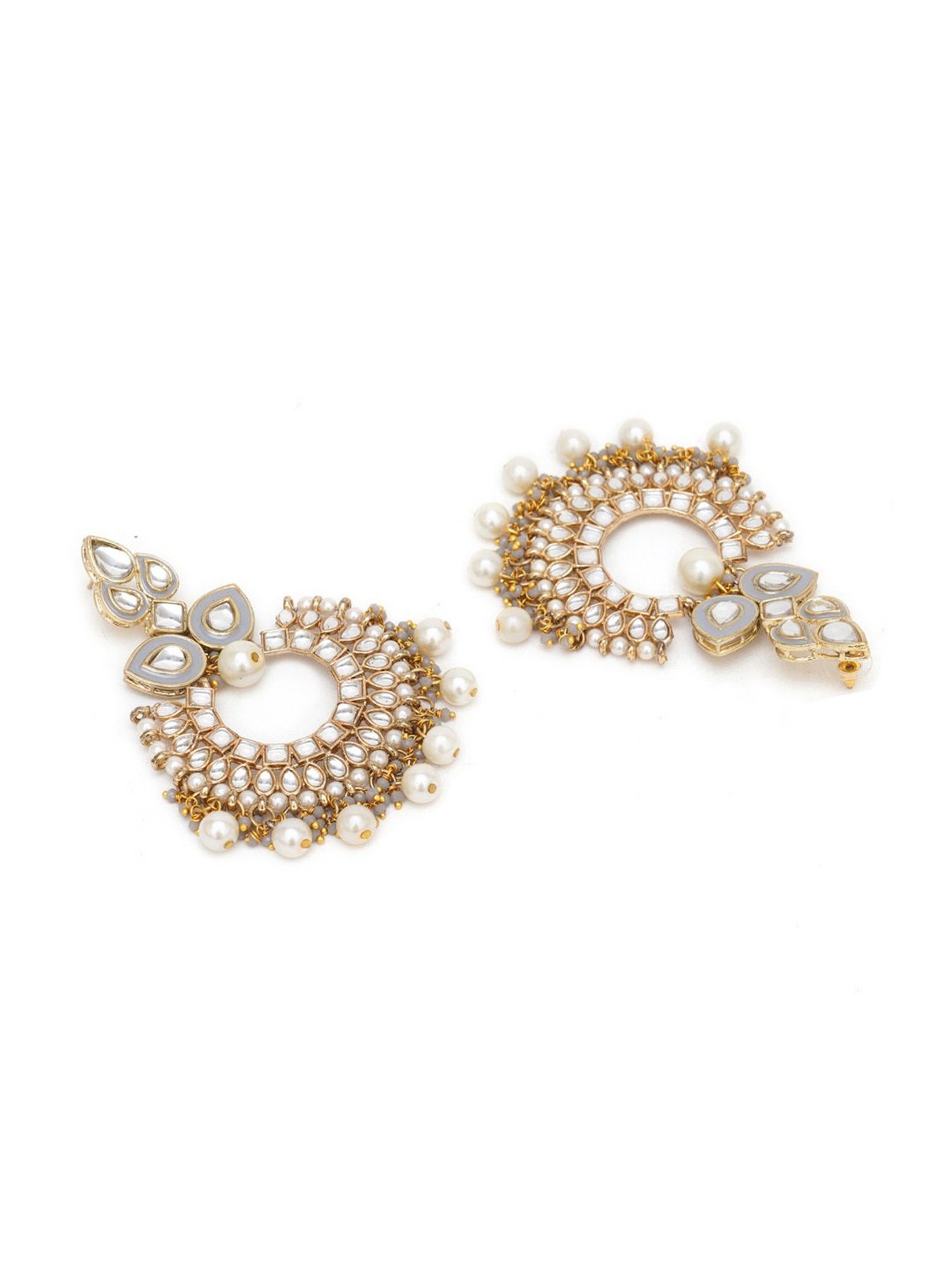 Karatcart Gold-Plated Grey Meena Kundan Chand Bali Earrings
