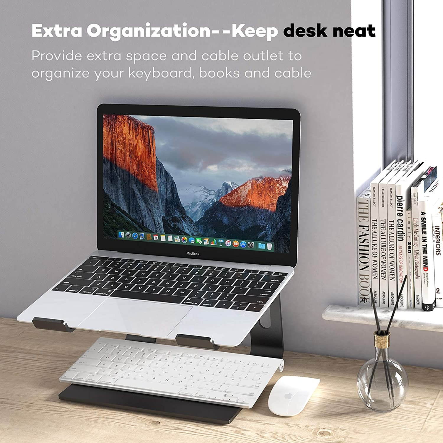 LEHOM Laptop Stand Aluminum Ergonomic Computer Raised Stands Holder Laptop Riser For Desk Detachable Desktop Stand Elevator for Macbook Pro Air Chromebook Dell HP More 10-15.6 inch LaptopsBlack