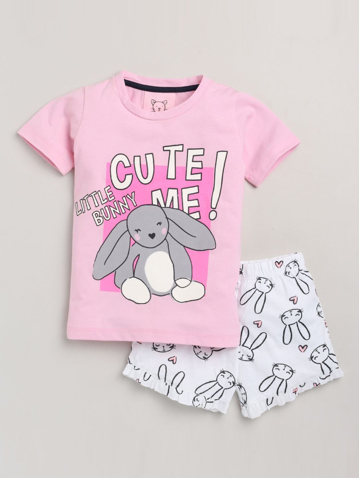 Lazy Shark Kids Light Pink Printed T-Shirt & Shorts