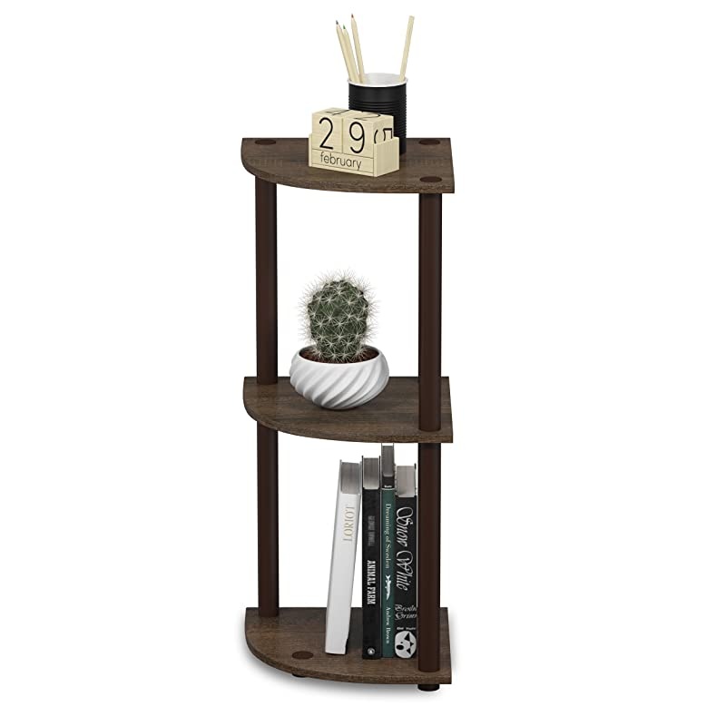 TurnNTube 3Tier Corner Display Rack Multipurpose Shelving Unit WalnutBrown