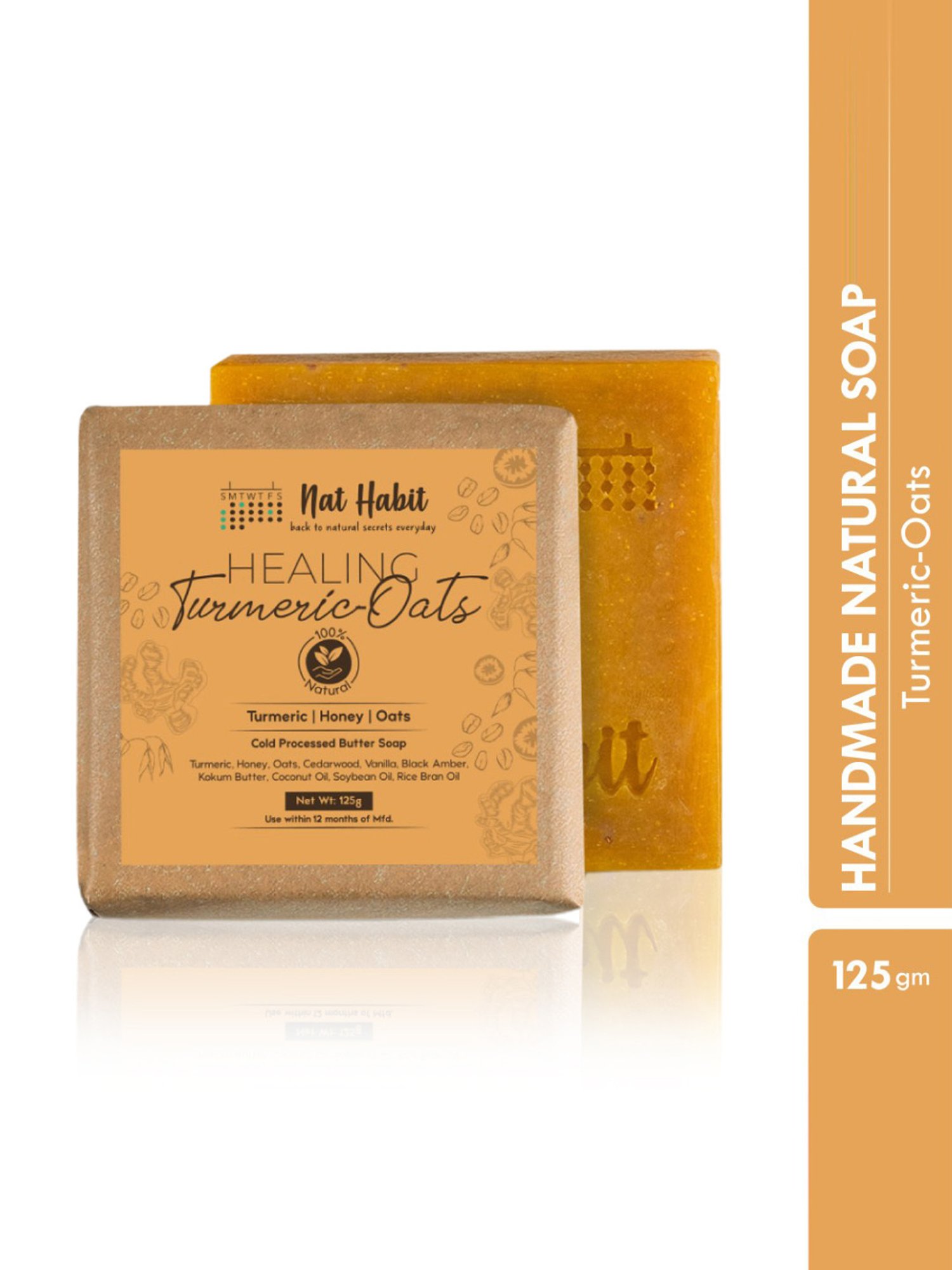 Nat Habit Cold Processed Healing Turmeric-Oats Soap - 125 gm