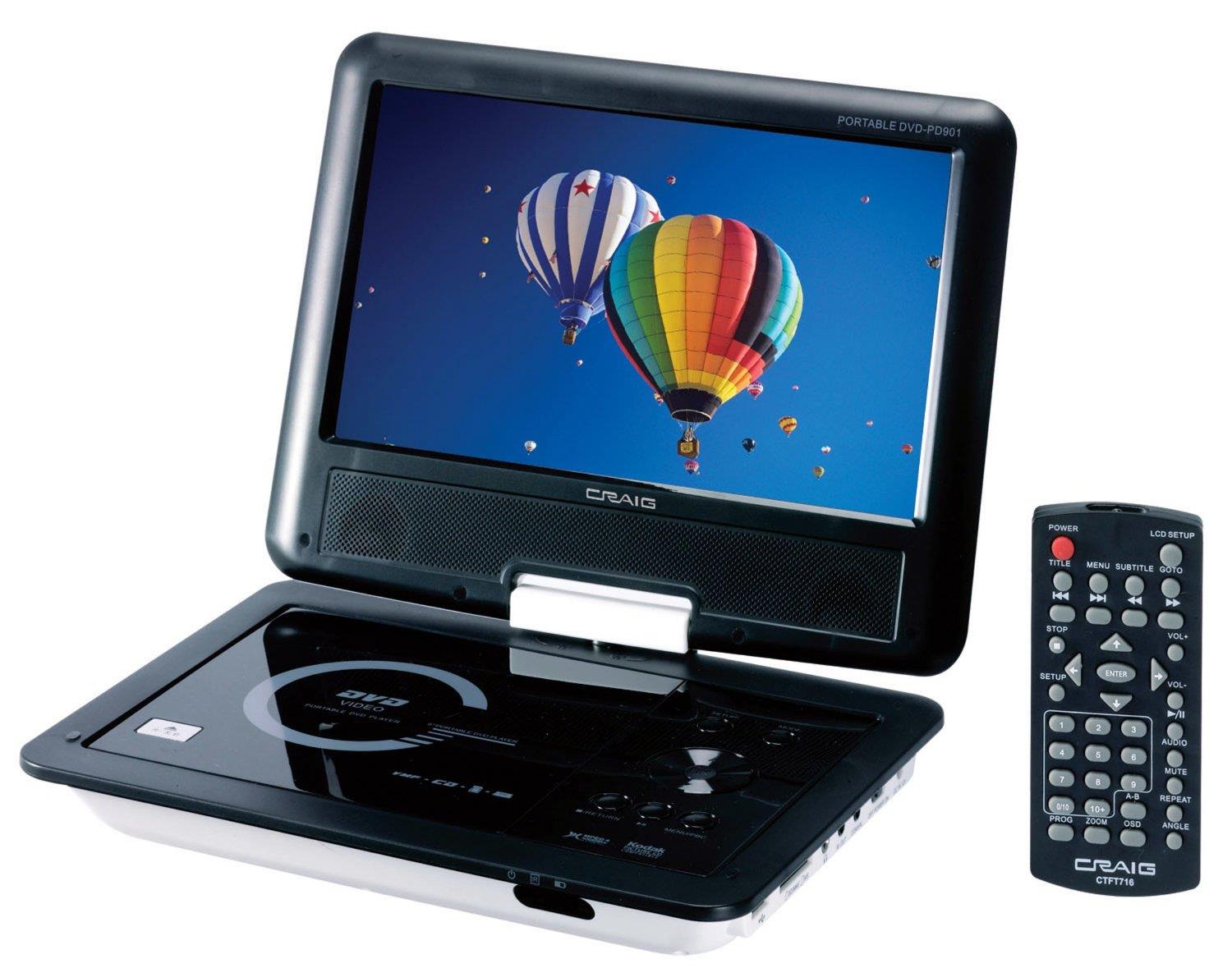 Craig 9_Inch TFT Swivel Portable DVD_CD Player with Remote, Black _CTFT712_